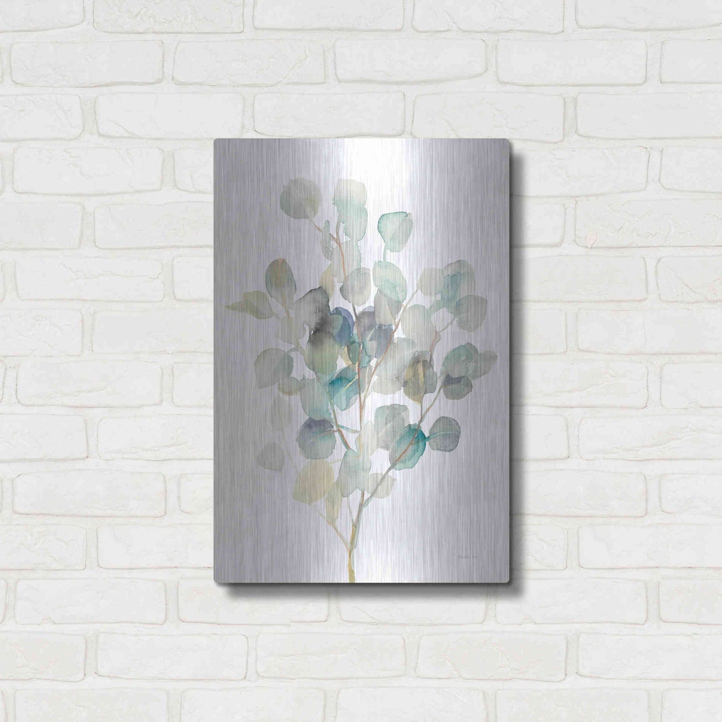 Luxe Metal Art 'Eucalyptus III White' by Danhui Nai, Metal Wall Art,16x24