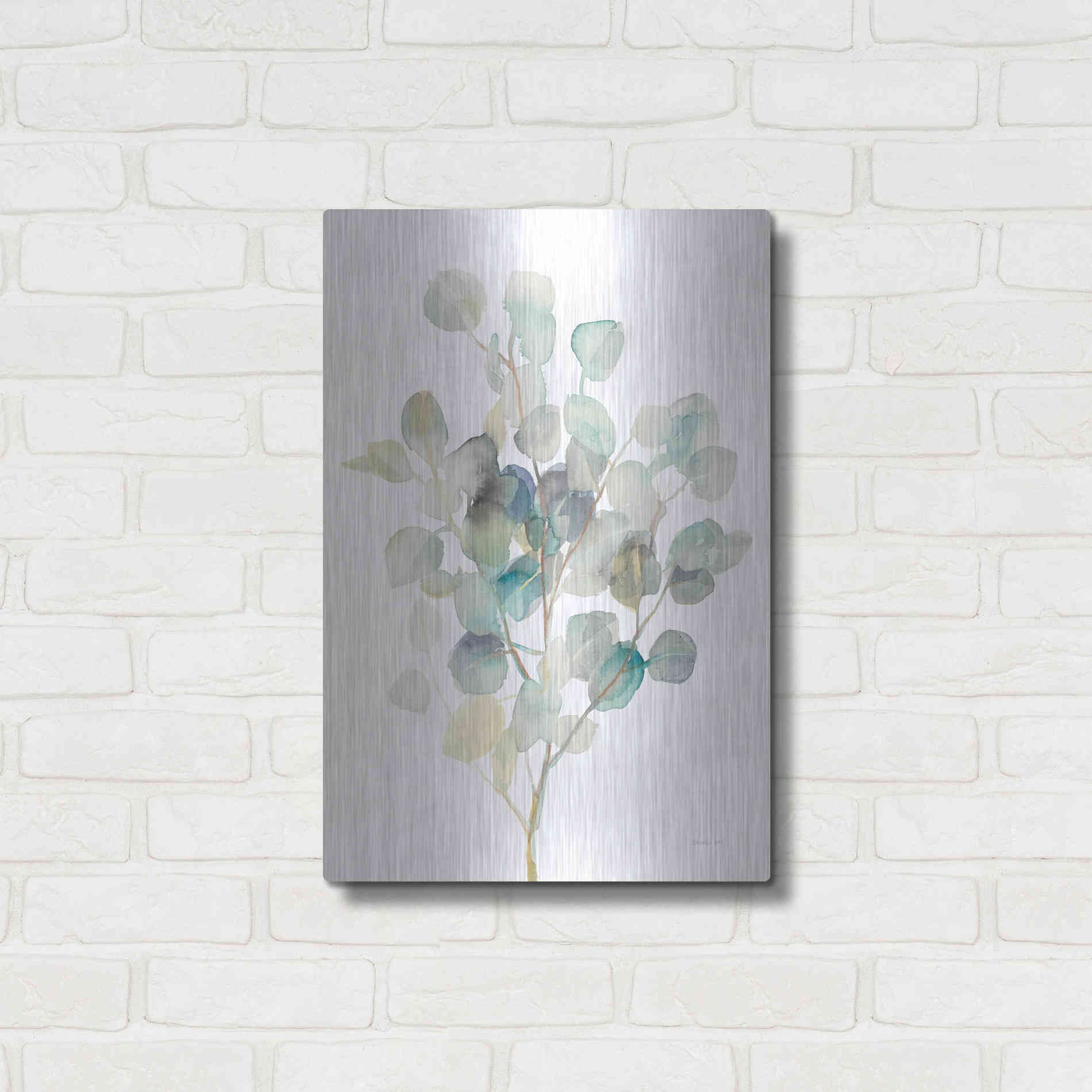 Luxe Metal Art 'Eucalyptus III White' by Danhui Nai, Metal Wall Art,16x24