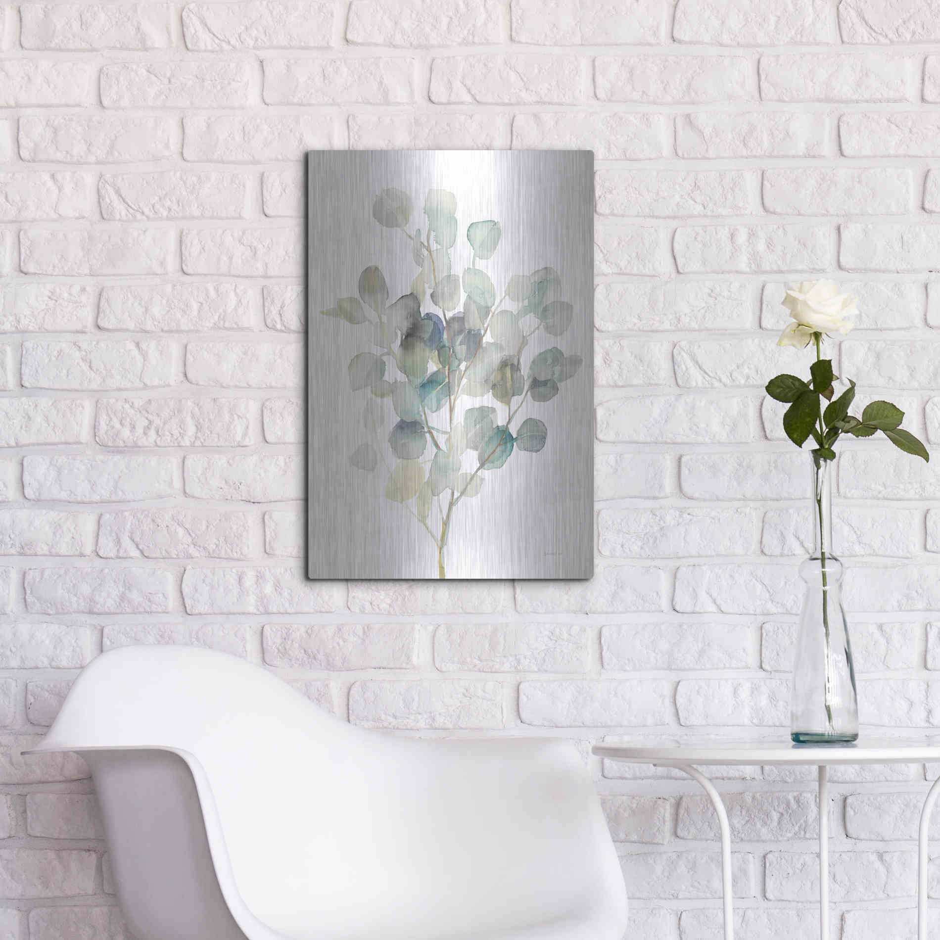 Luxe Metal Art 'Eucalyptus III White' by Danhui Nai, Metal Wall Art,16x24