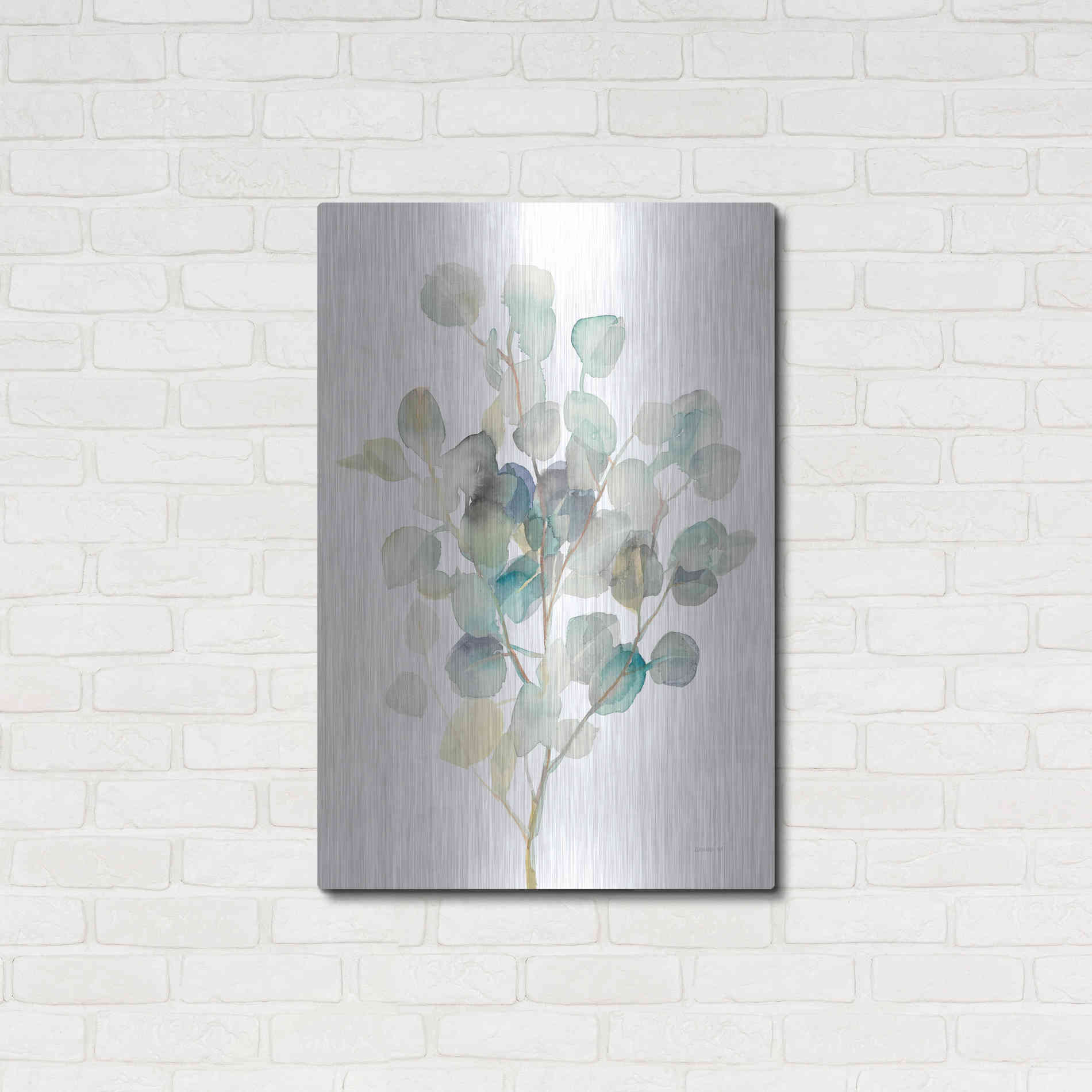 Luxe Metal Art 'Eucalyptus III White' by Danhui Nai, Metal Wall Art,24x36