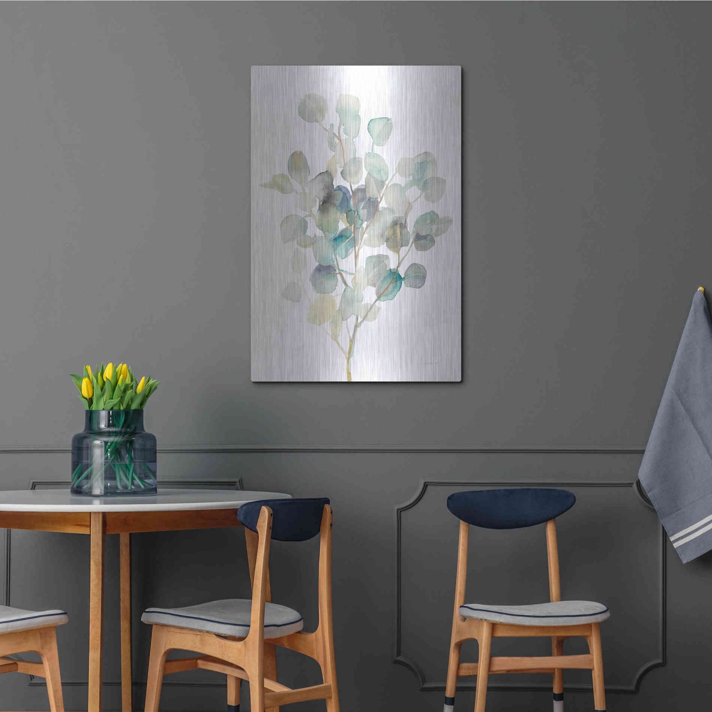 Luxe Metal Art 'Eucalyptus III White' by Danhui Nai, Metal Wall Art,24x36