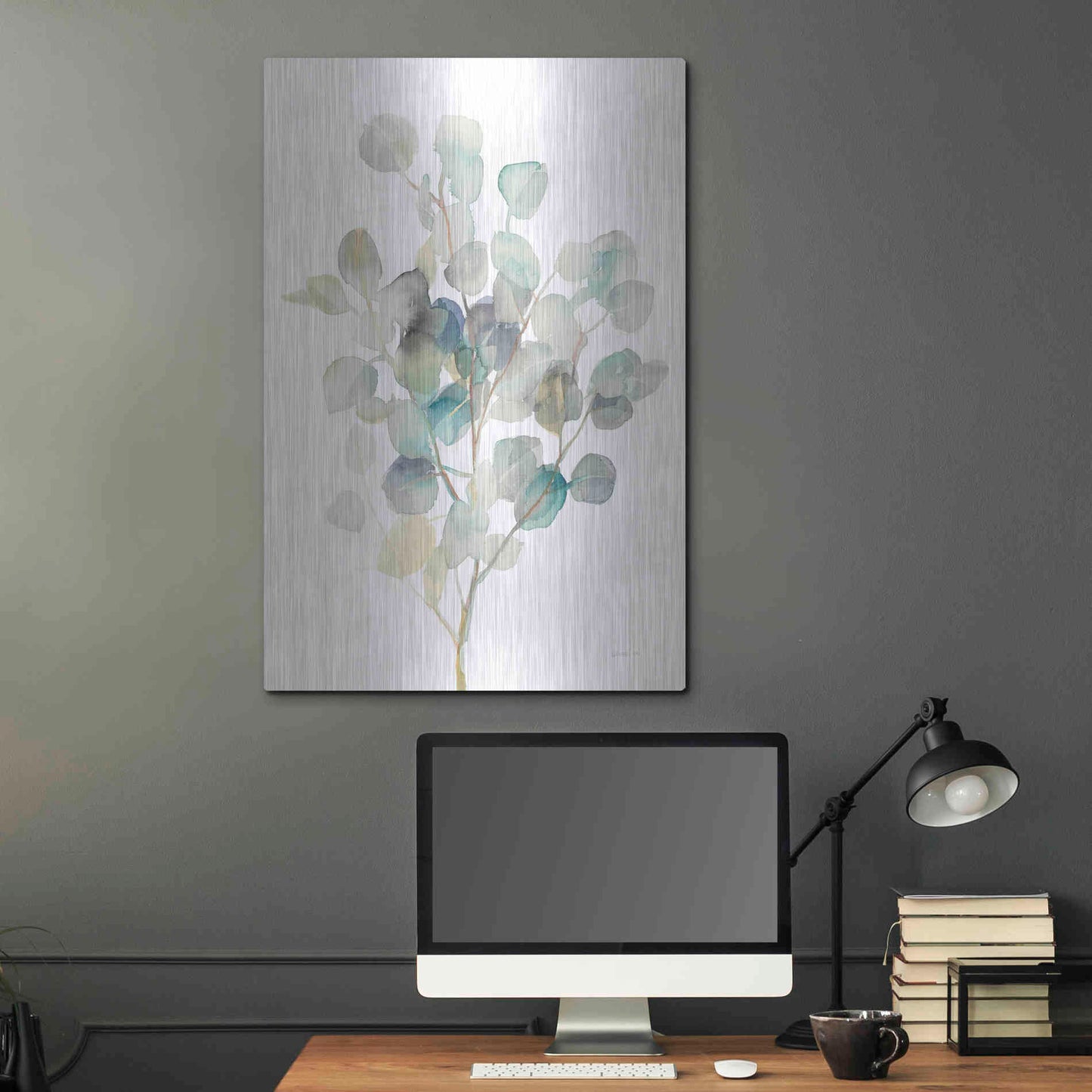 Luxe Metal Art 'Eucalyptus III White' by Danhui Nai, Metal Wall Art,24x36