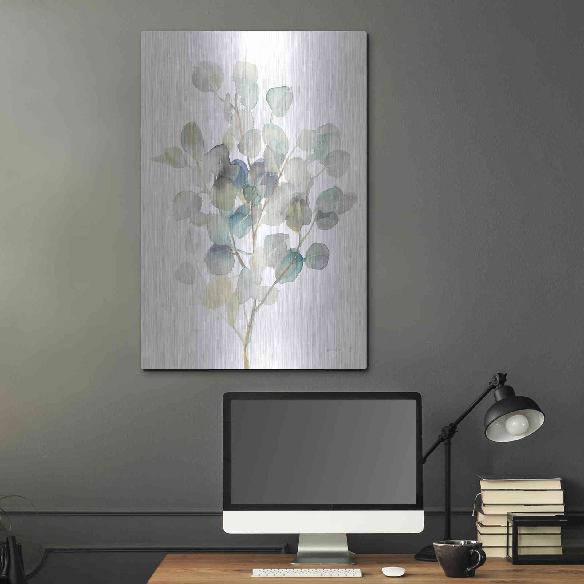 Luxe Metal Art 'Eucalyptus III White' by Danhui Nai, Metal Wall Art,24x36