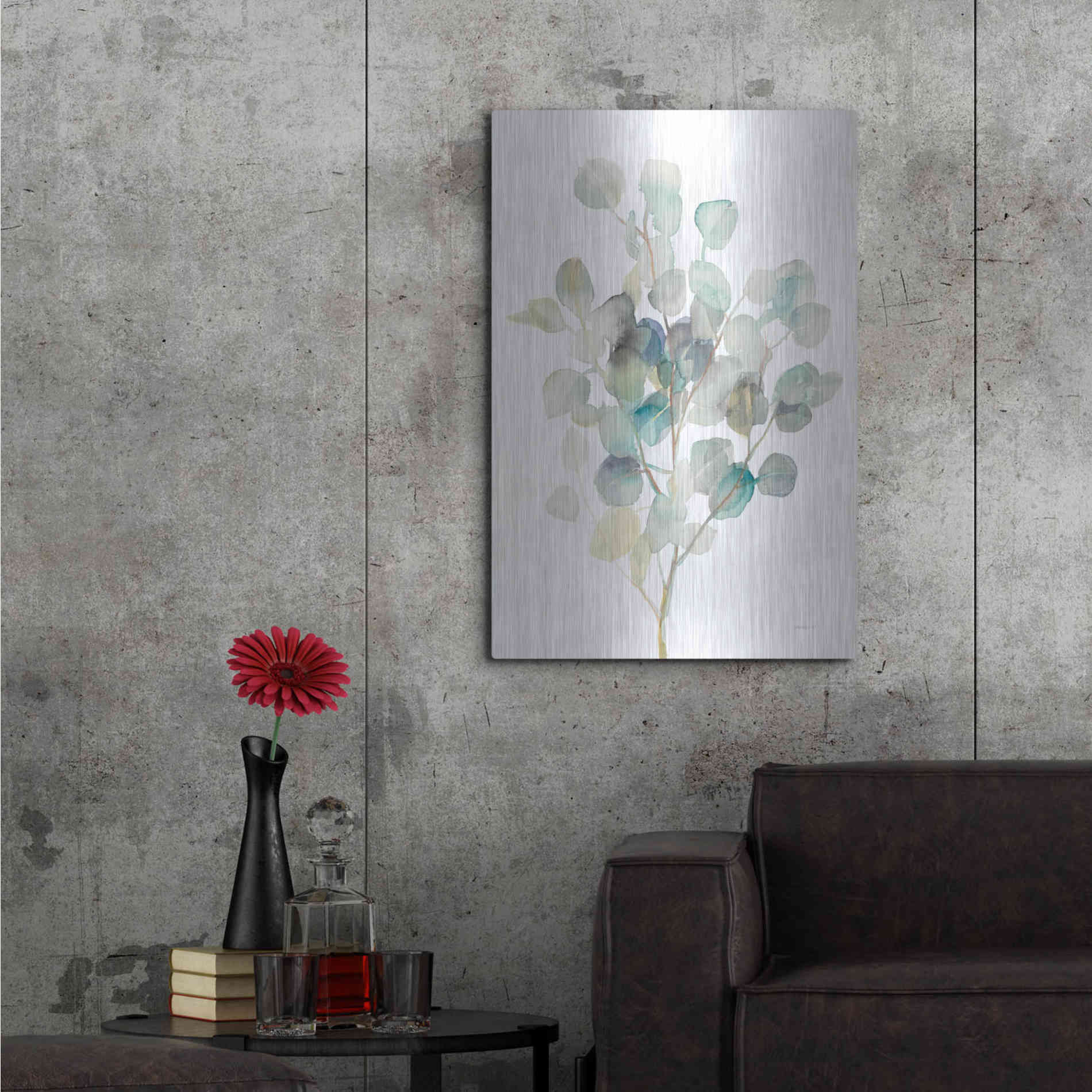 Luxe Metal Art 'Eucalyptus III White' by Danhui Nai, Metal Wall Art,24x36