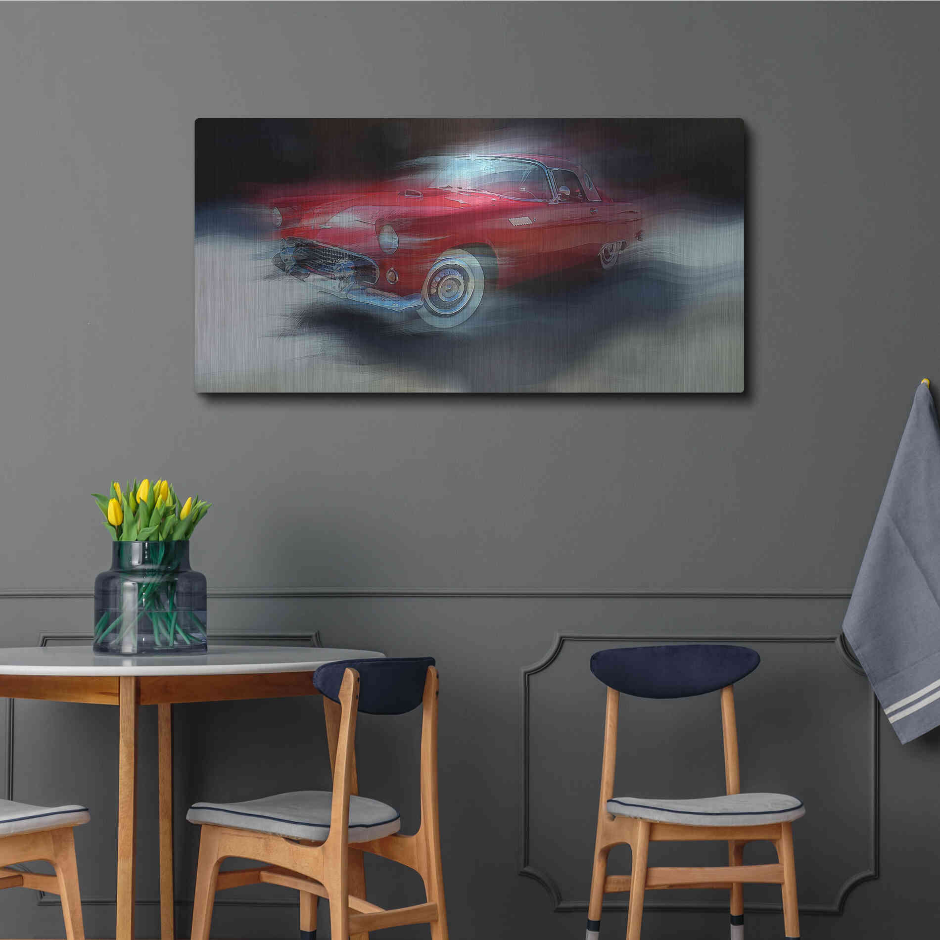 Luxe Metal Art 'Red Thunderbird' by David Manlove, Metal Wall Art,48x24