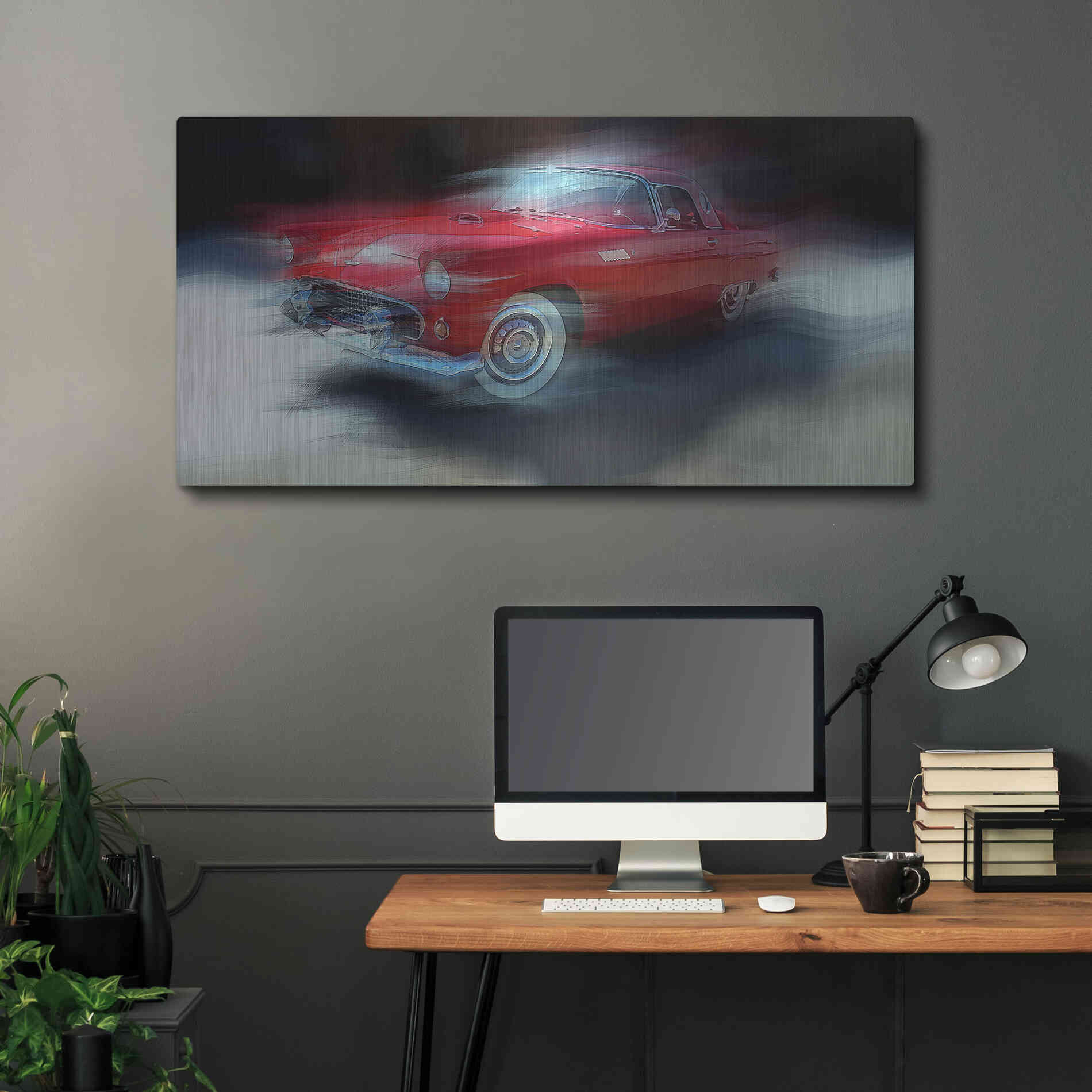 Luxe Metal Art 'Red Thunderbird' by David Manlove, Metal Wall Art,48x24