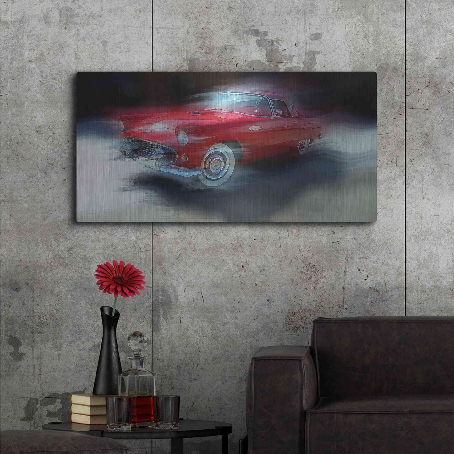 Luxe Metal Art 'Red Thunderbird' by David Manlove, Metal Wall Art,48x24