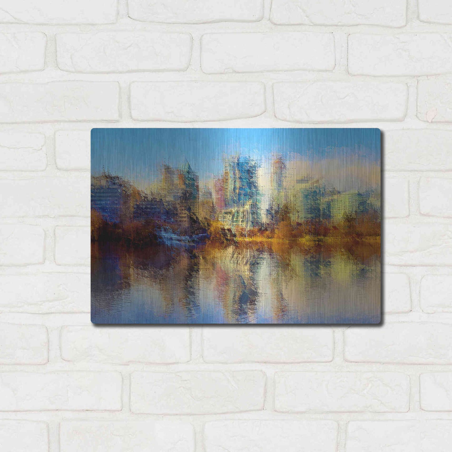 Luxe Metal Art 'Urban Lake View' by David Manlove, Metal Wall Art,16x12