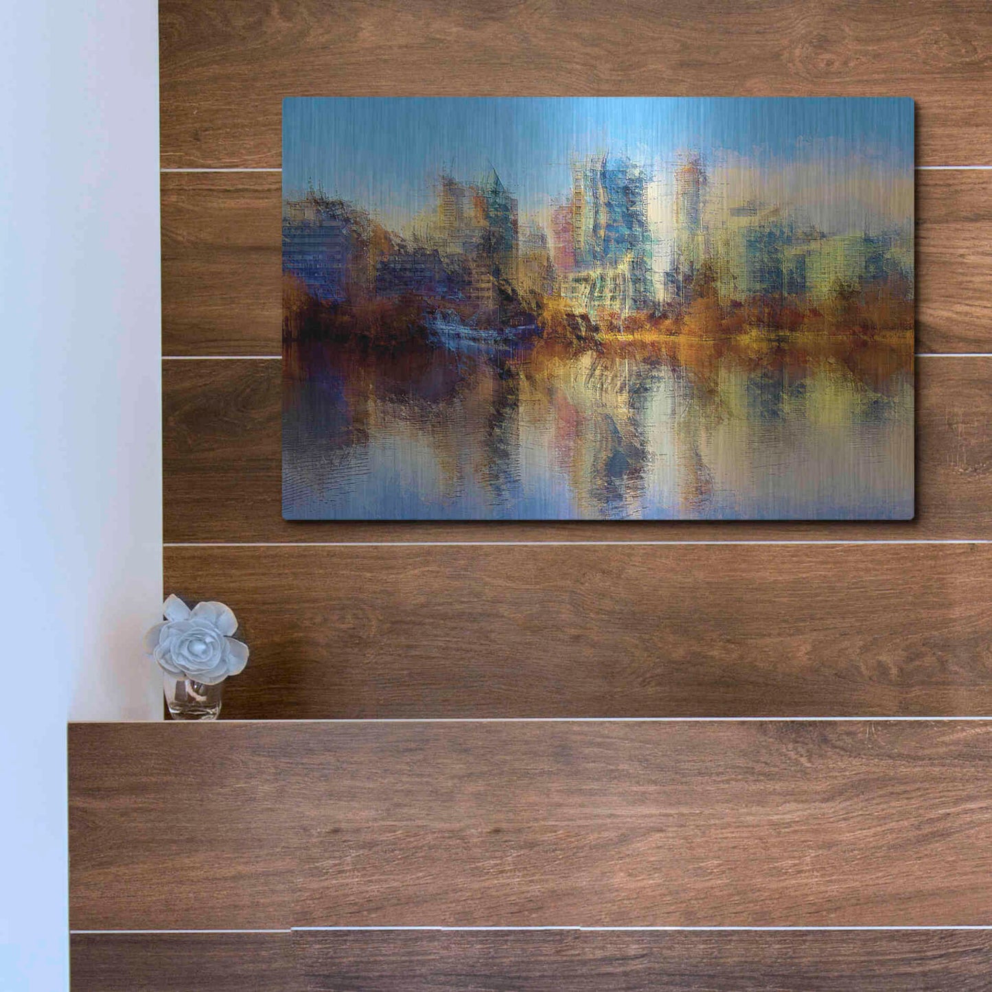 Luxe Metal Art 'Urban Lake View' by David Manlove, Metal Wall Art,16x12