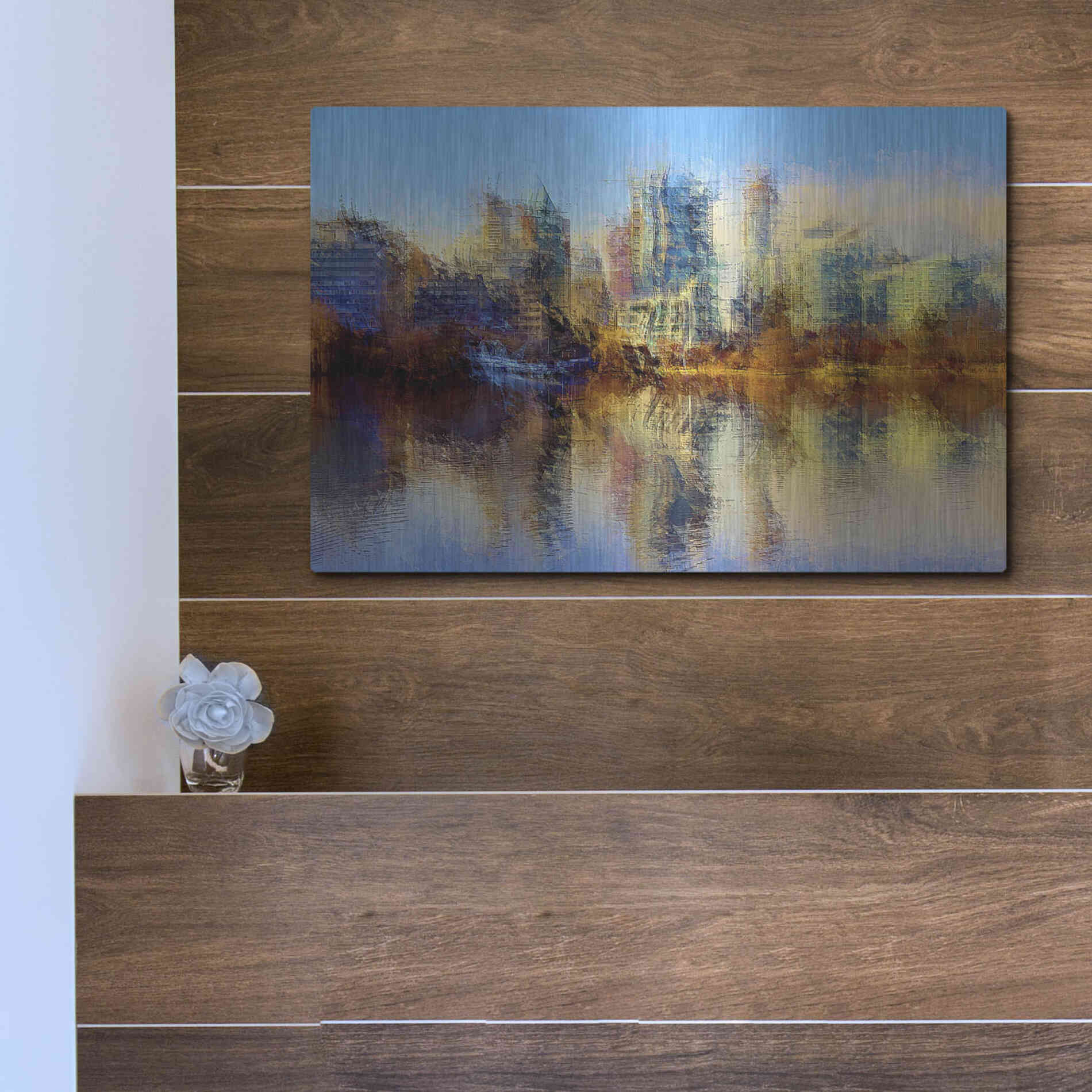 Luxe Metal Art 'Urban Lake View' by David Manlove, Metal Wall Art,16x12