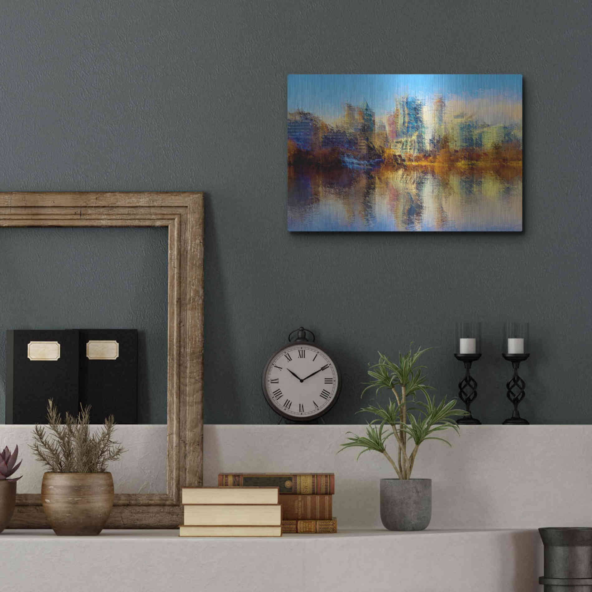 Luxe Metal Art 'Urban Lake View' by David Manlove, Metal Wall Art,16x12