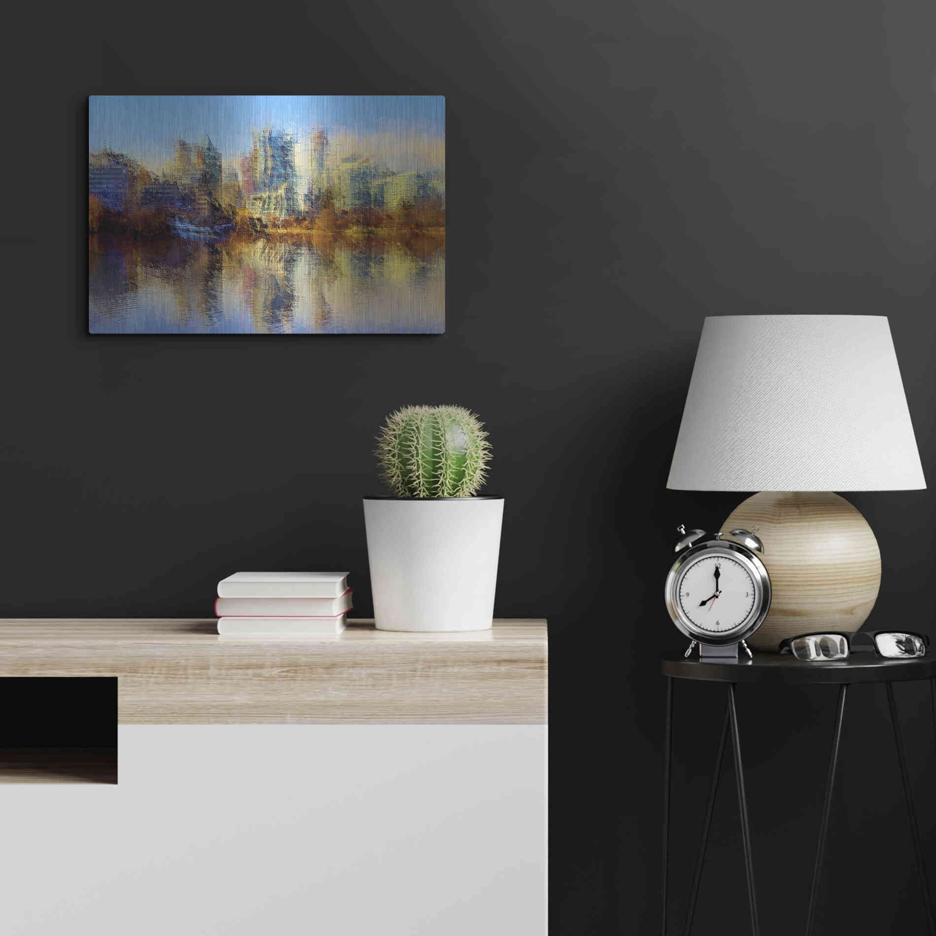 Luxe Metal Art 'Urban Lake View' by David Manlove, Metal Wall Art,24x16