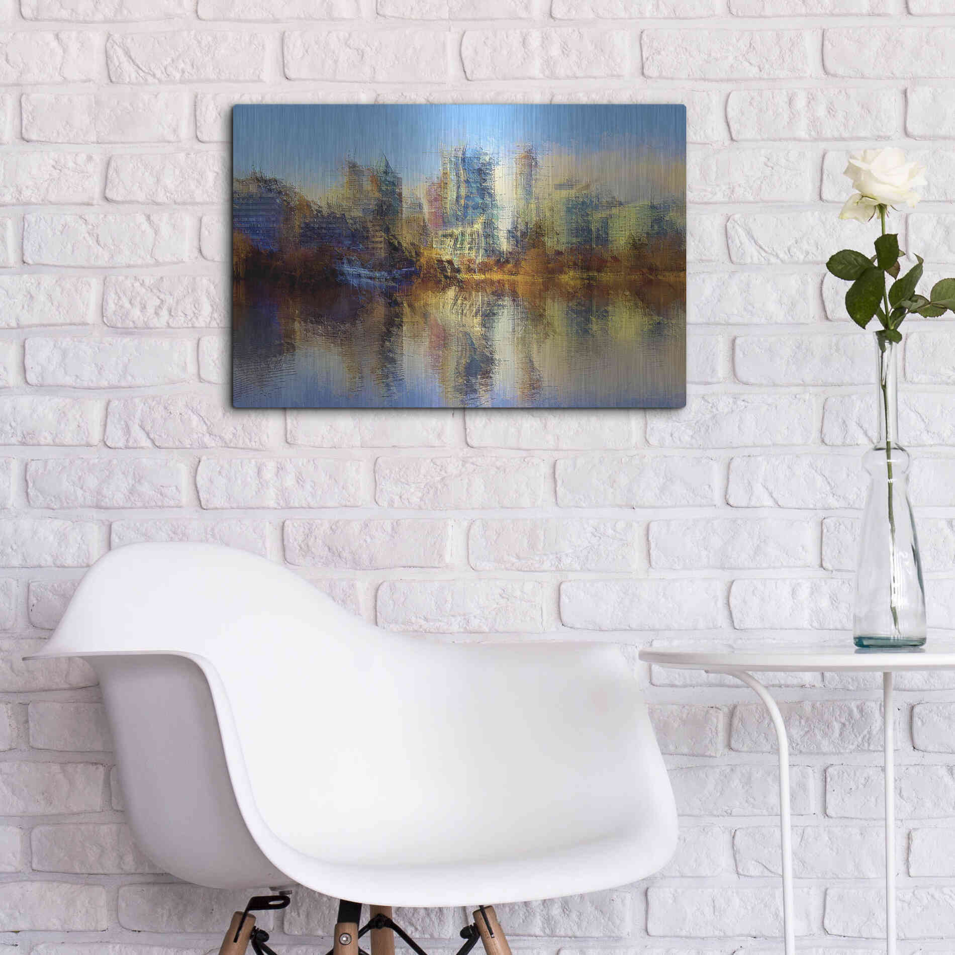 Luxe Metal Art 'Urban Lake View' by David Manlove, Metal Wall Art,24x16