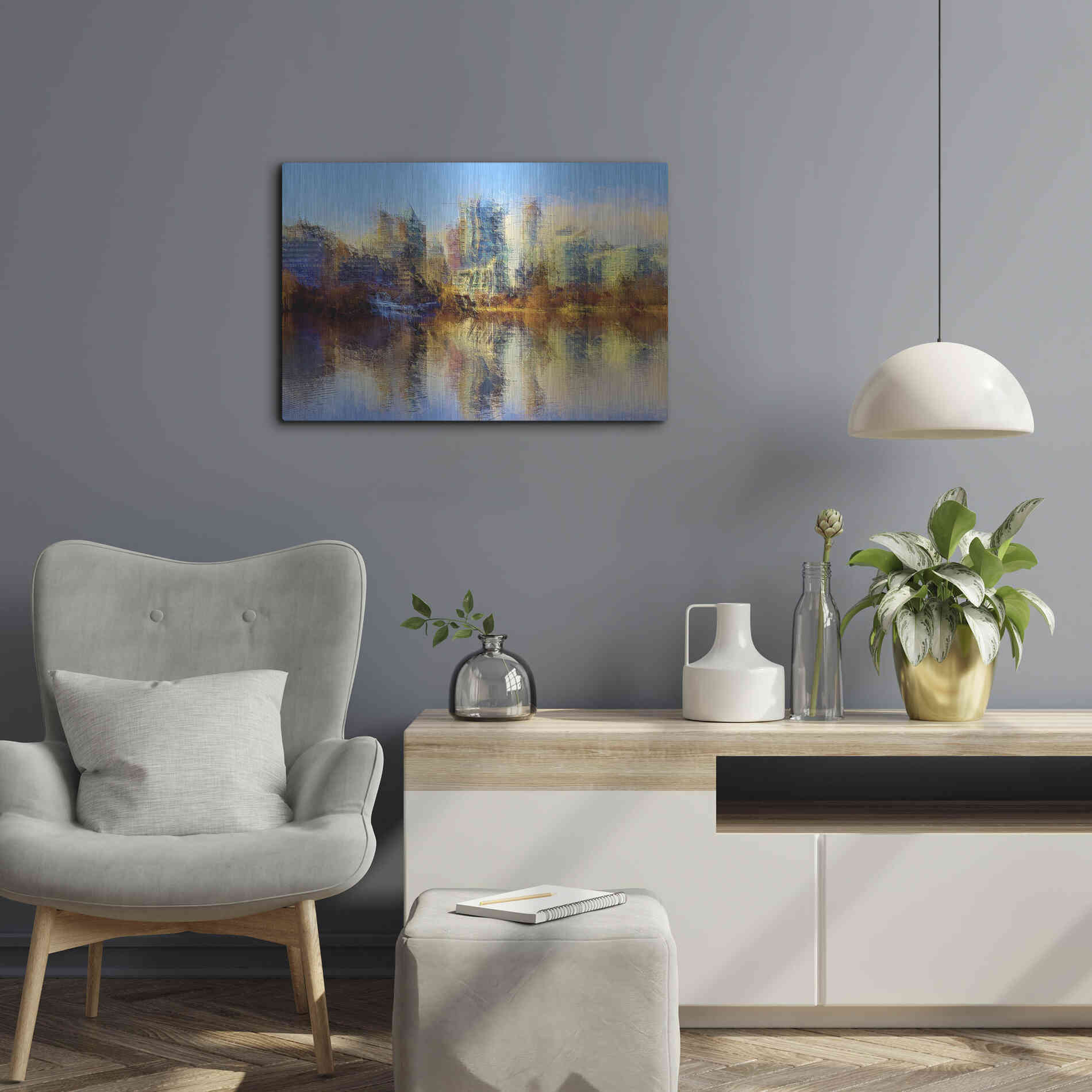 Luxe Metal Art 'Urban Lake View' by David Manlove, Metal Wall Art,24x16