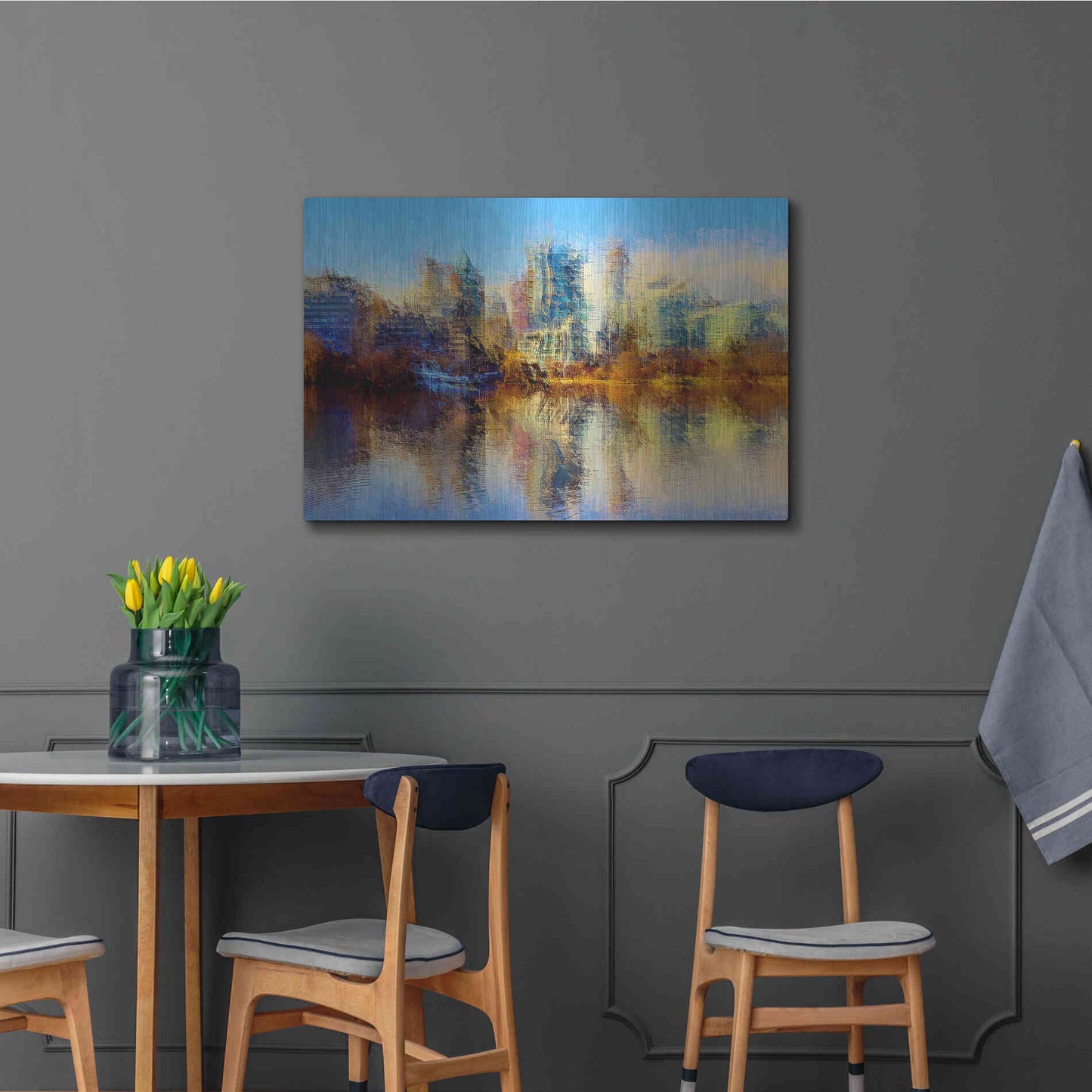 Luxe Metal Art 'Urban Lake View' by David Manlove, Metal Wall Art,36x24