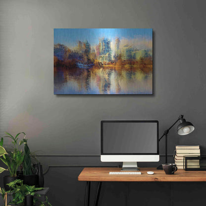 Luxe Metal Art 'Urban Lake View' by David Manlove, Metal Wall Art,36x24