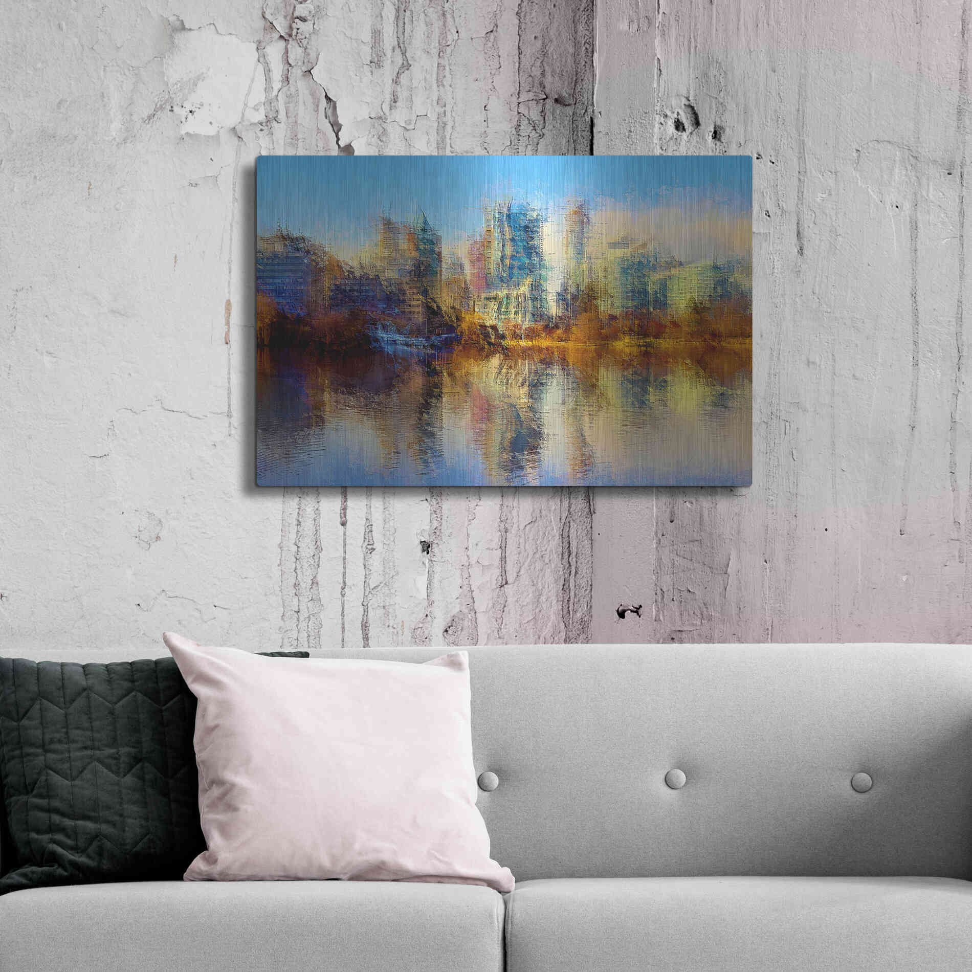 Luxe Metal Art 'Urban Lake View' by David Manlove, Metal Wall Art,36x24