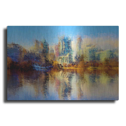 Luxe Metal Art 'Urban Lake View' by David Manlove, Metal Wall Art