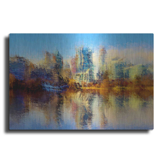 Luxe Metal Art 'Urban Lake View' by David Manlove, Metal Wall Art