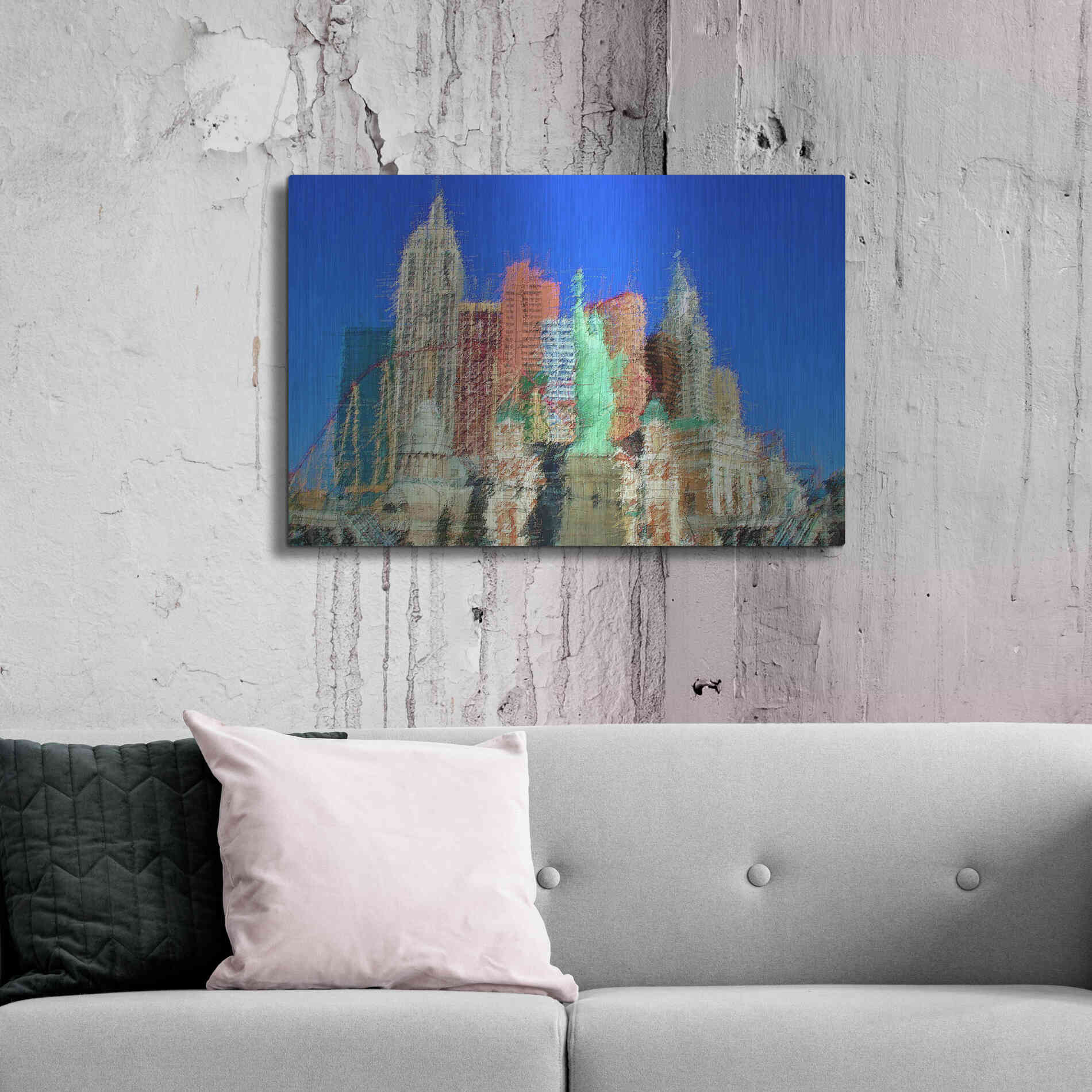 Luxe Metal Art 'NewYorkLasVegas' by David Manlove, Metal Wall Art,36x24