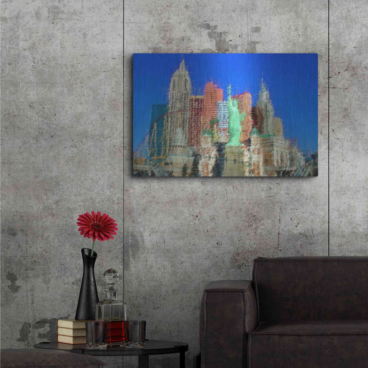 Luxe Metal Art 'NewYorkLasVegas' by David Manlove, Metal Wall Art,36x24