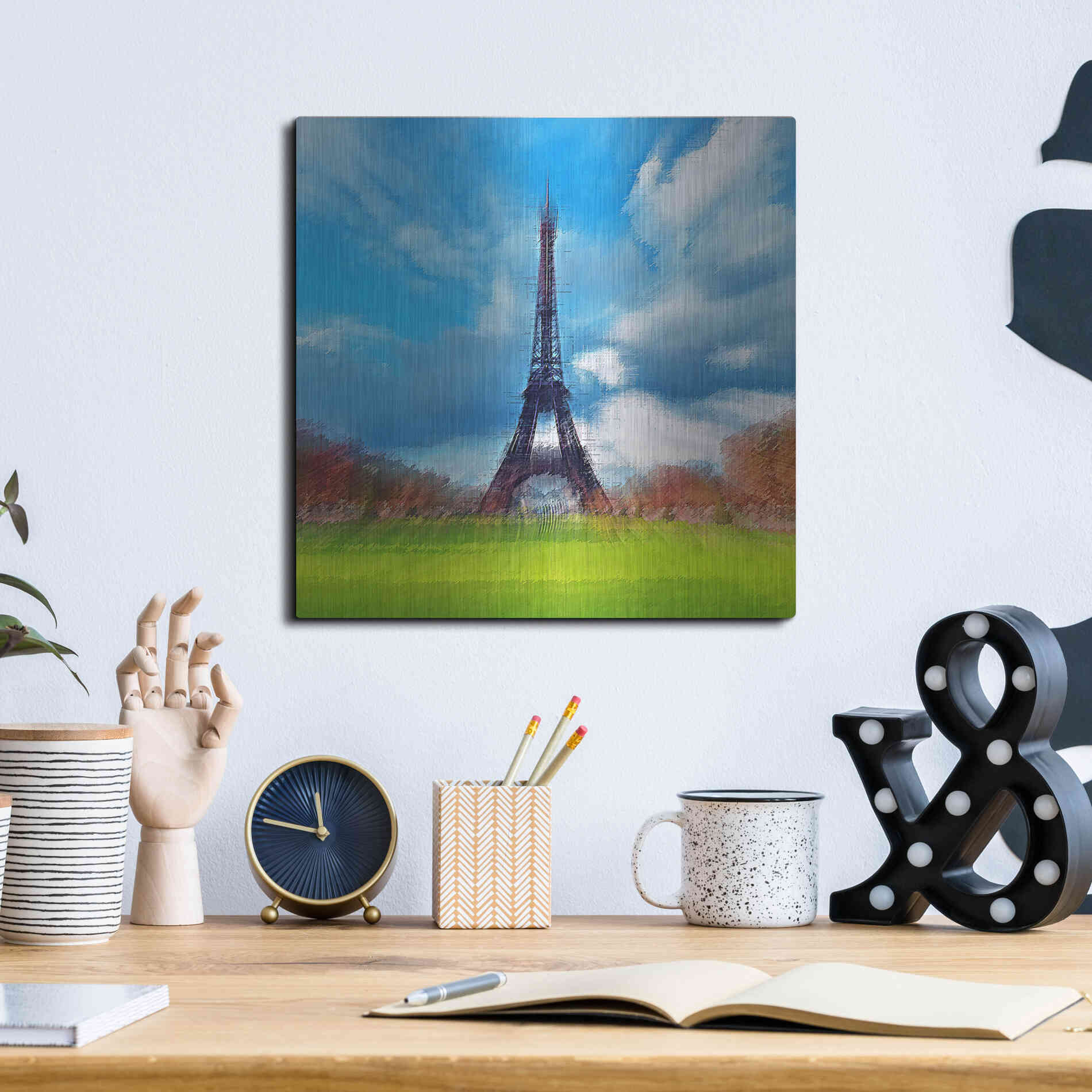 Luxe Metal Art 'Eiffel Tower' by David Manlove, Metal Wall Art,12x12