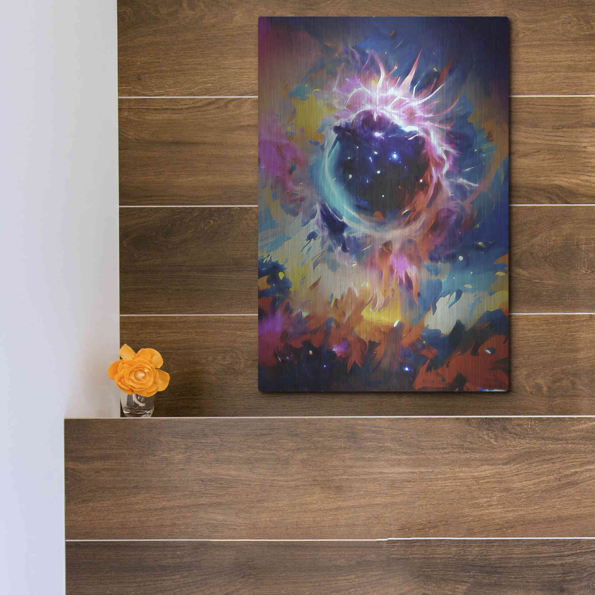 Luxe Metal Art 'Black Sun' by David Manlove, Metal Wall Art,12x16