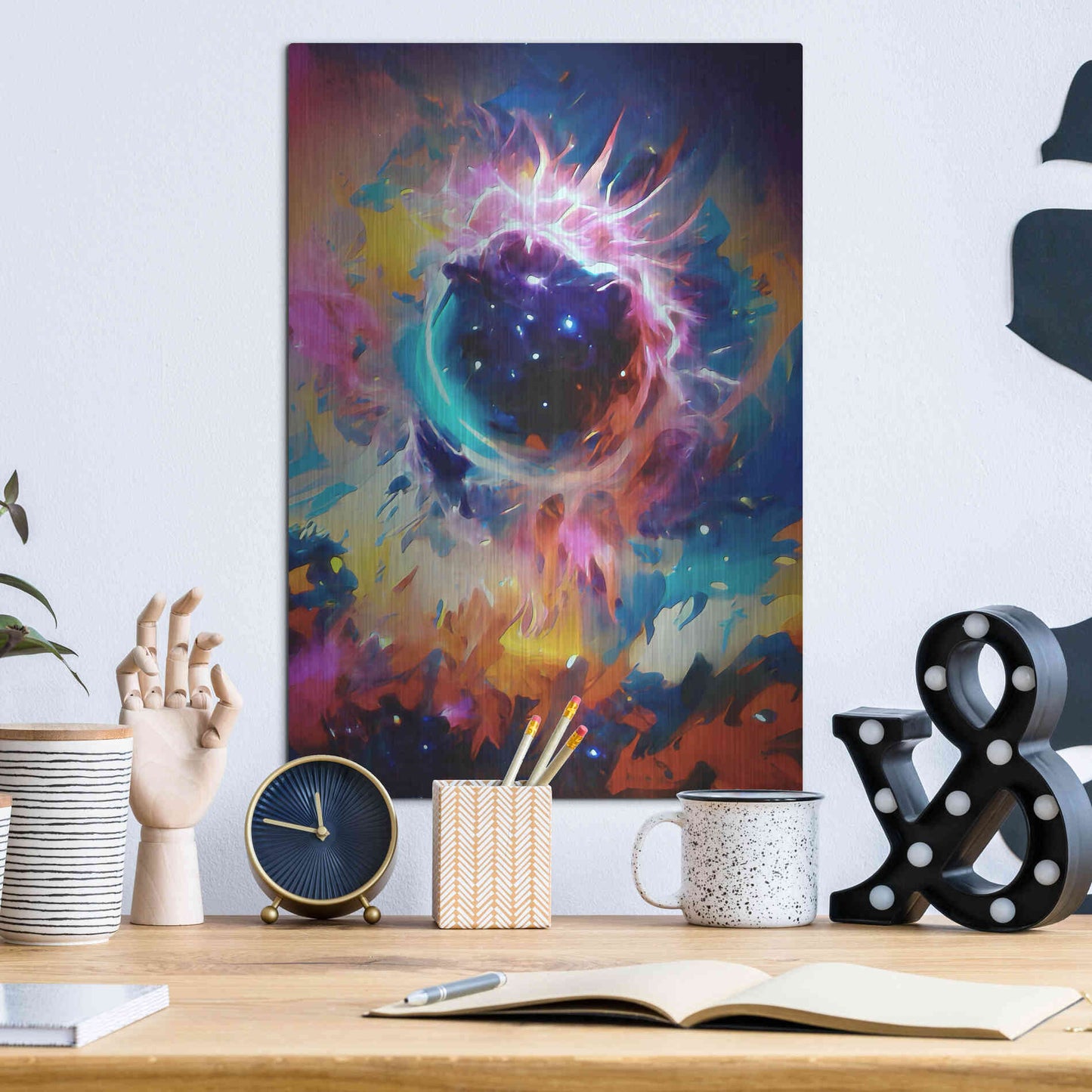 Luxe Metal Art 'Black Sun' by David Manlove, Metal Wall Art,12x16