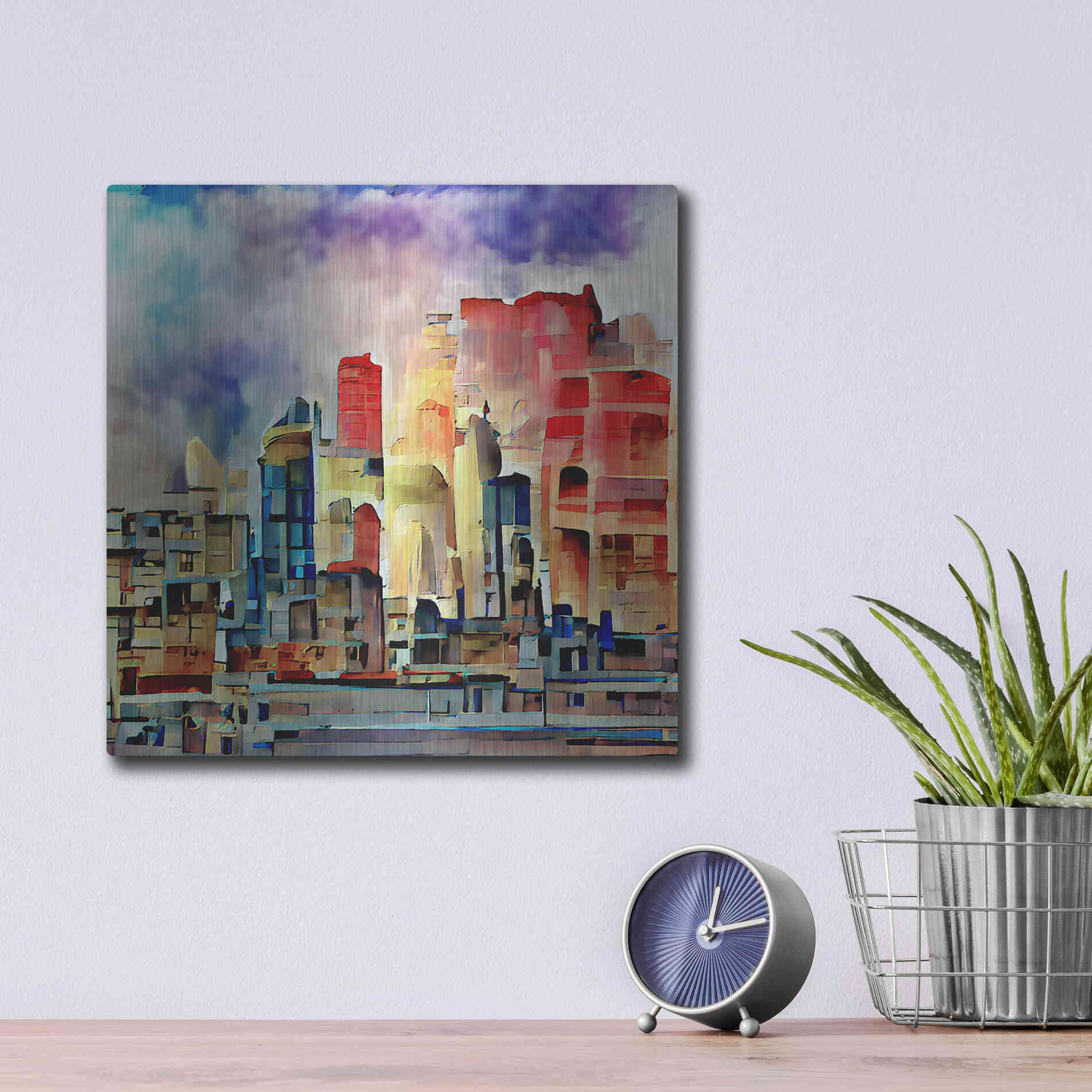 Luxe Metal Art 'Colorful Architecture 2' by David Manlove, Metal Wall Art,12x12