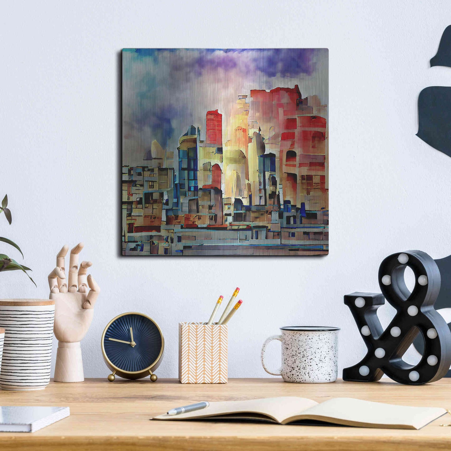 Luxe Metal Art 'Colorful Architecture 2' by David Manlove, Metal Wall Art,12x12