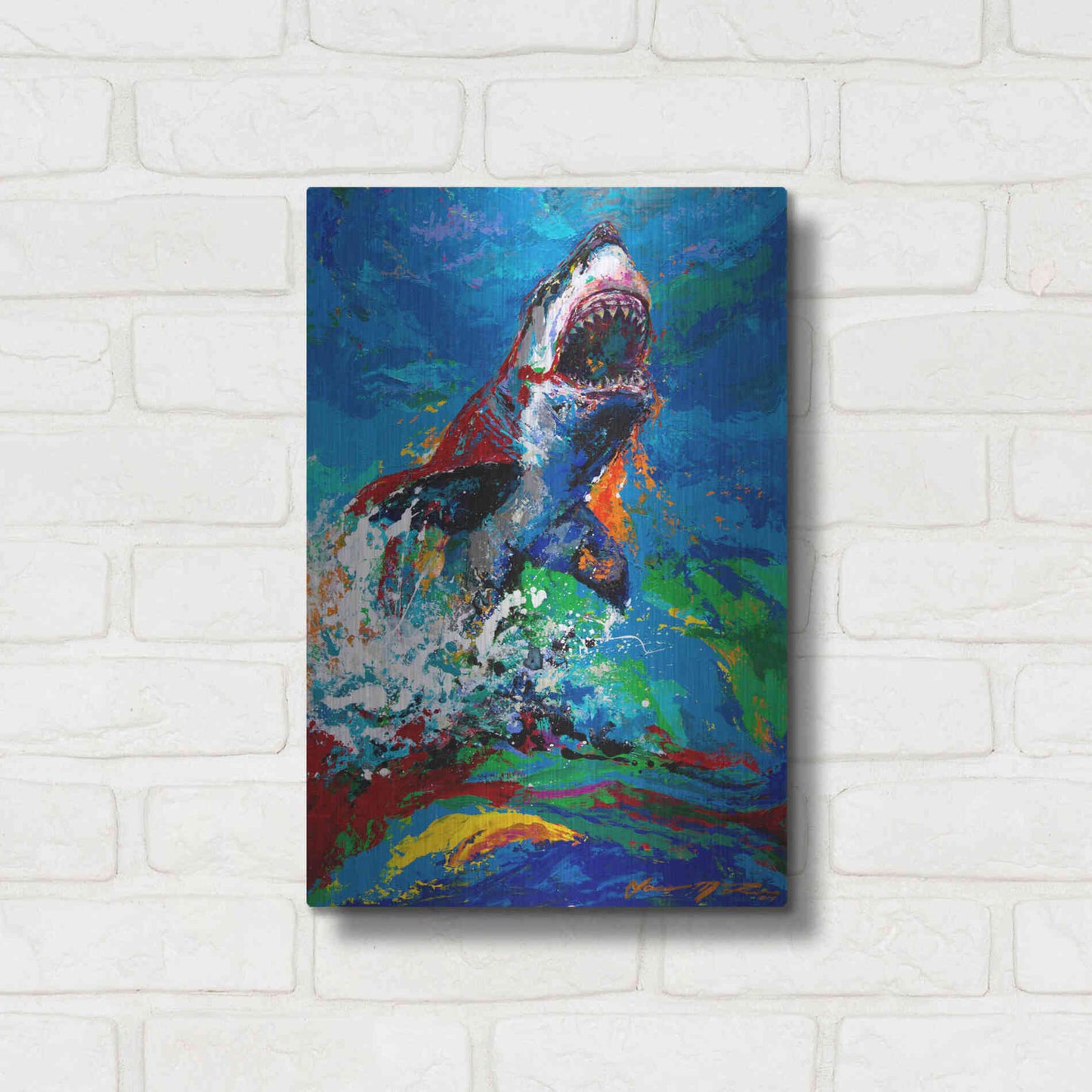 Luxe Metal Art 'The Lawyer Breeching Great White Shark' by Jace D McTier, Metal Wall Art,12x16