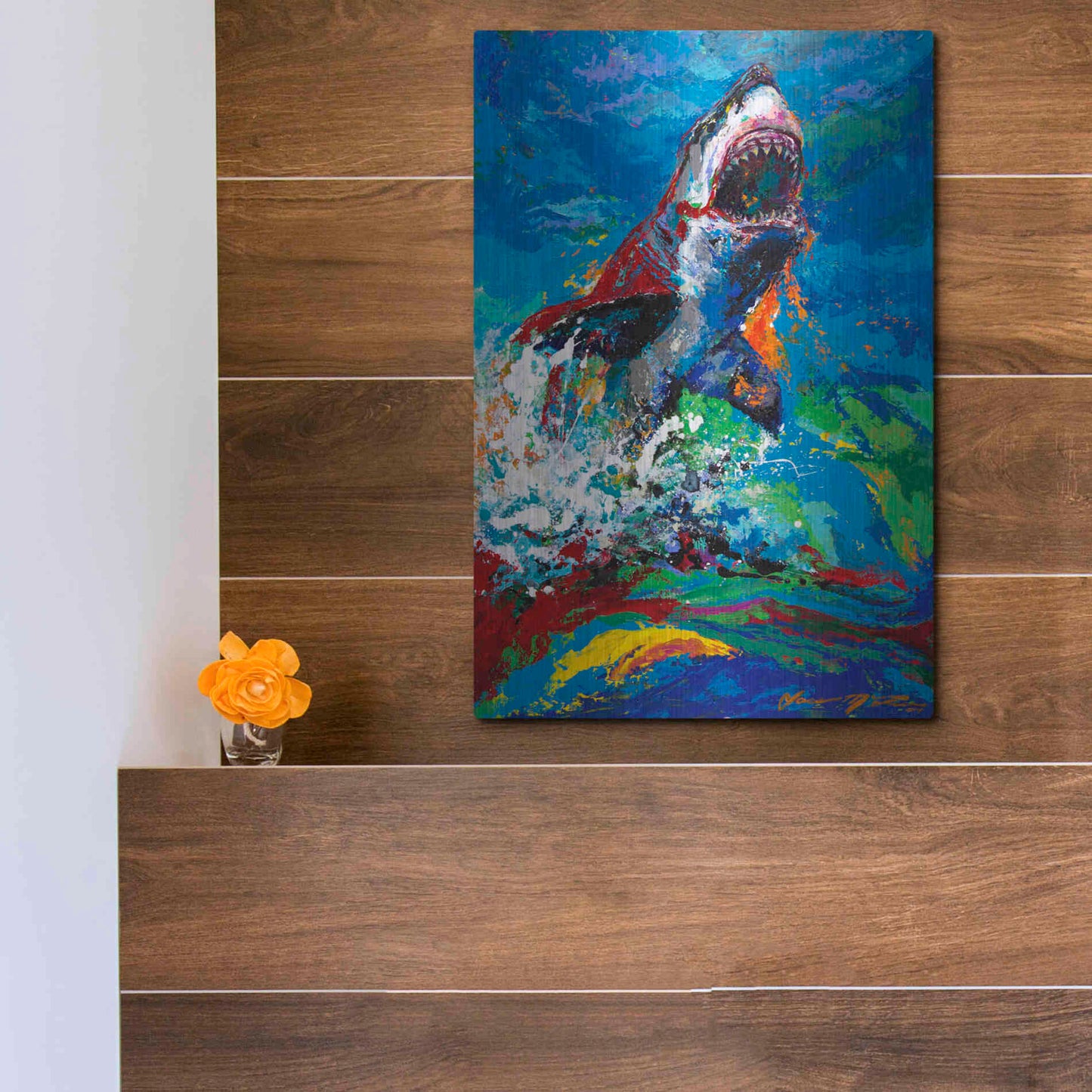 Luxe Metal Art 'The Lawyer Breeching Great White Shark' by Jace D McTier, Metal Wall Art,12x16