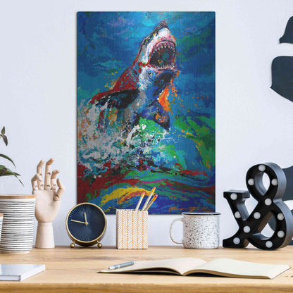 Luxe Metal Art 'The Lawyer Breeching Great White Shark' by Jace D McTier, Metal Wall Art,12x16