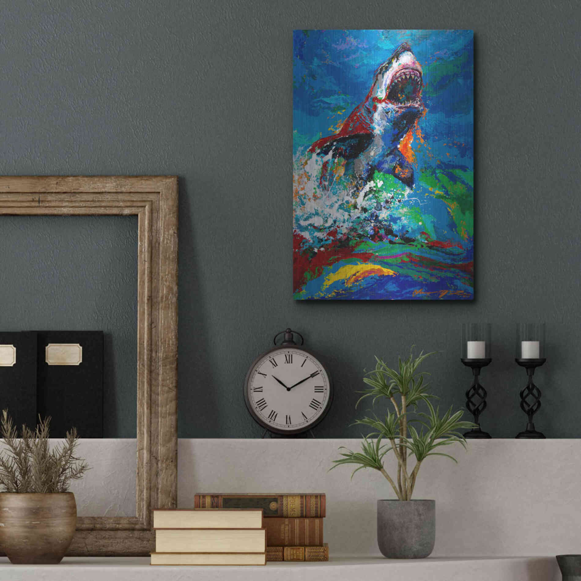 Luxe Metal Art 'The Lawyer Breeching Great White Shark' by Jace D McTier, Metal Wall Art,12x16