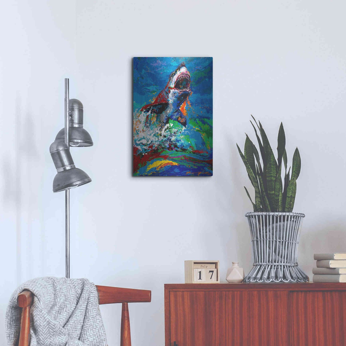 Luxe Metal Art 'The Lawyer Breeching Great White Shark' by Jace D McTier, Metal Wall Art,16x24