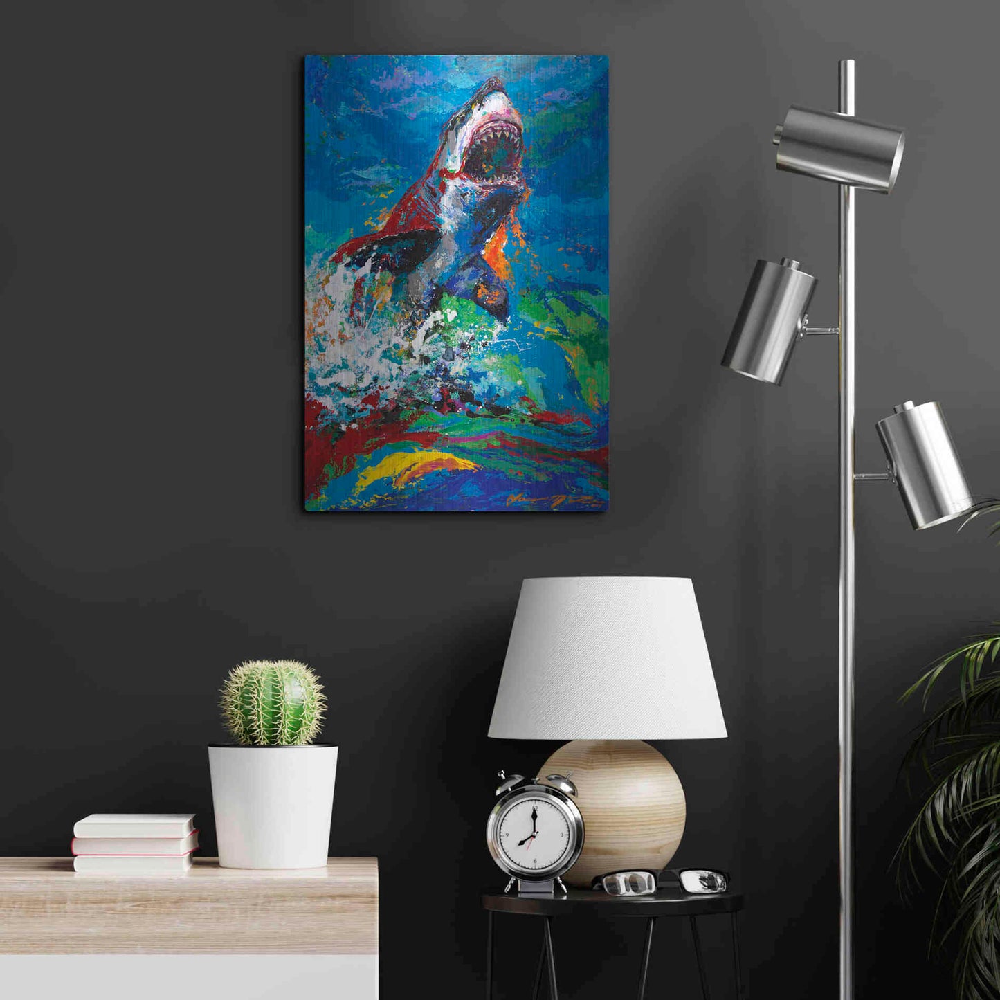 Luxe Metal Art 'The Lawyer Breeching Great White Shark' by Jace D McTier, Metal Wall Art,16x24