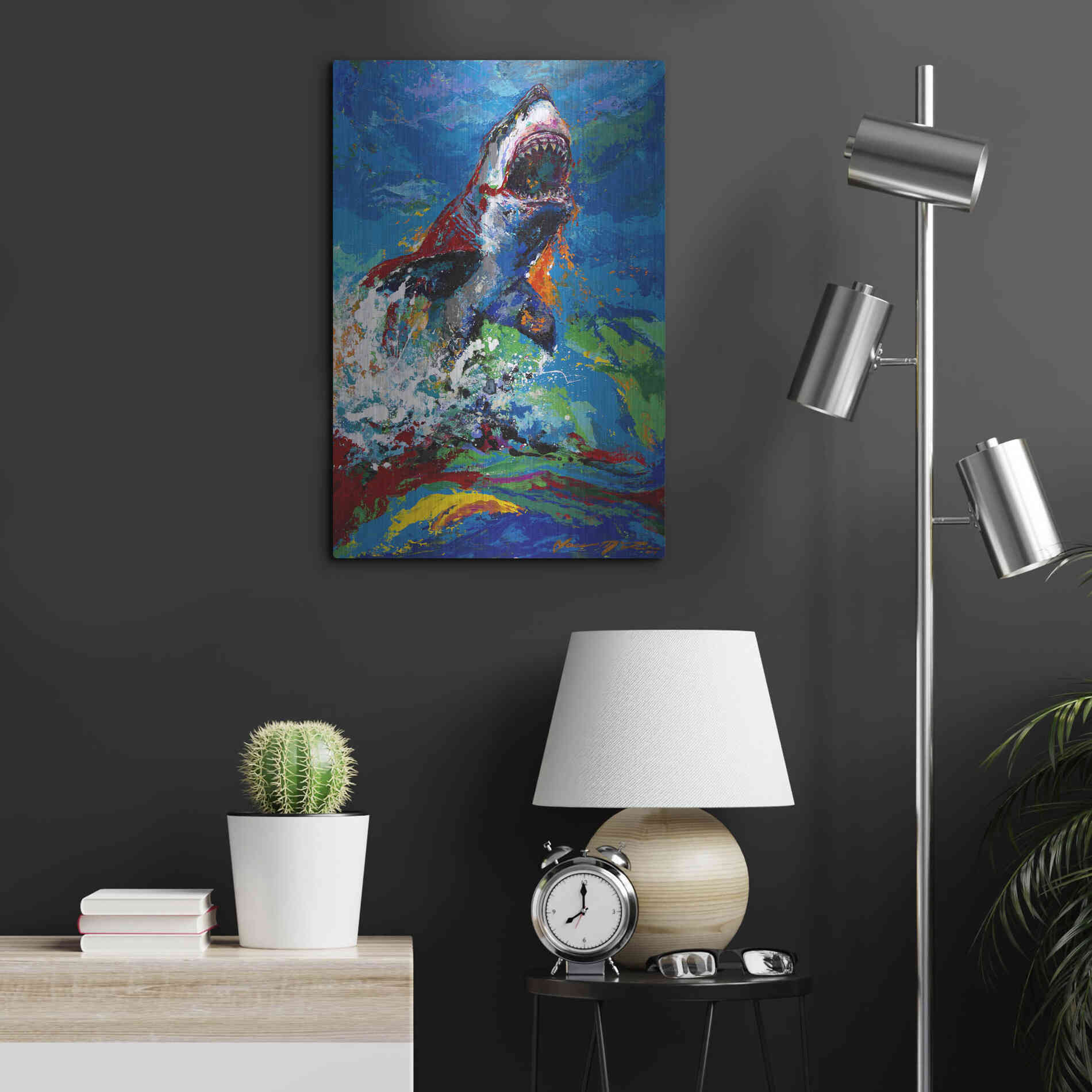 Luxe Metal Art 'The Lawyer Breeching Great White Shark' by Jace D McTier, Metal Wall Art,16x24