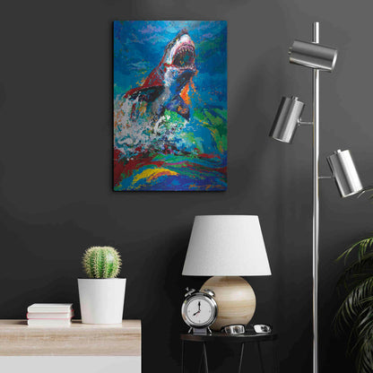 Luxe Metal Art 'The Lawyer Breeching Great White Shark' by Jace D McTier, Metal Wall Art,16x24
