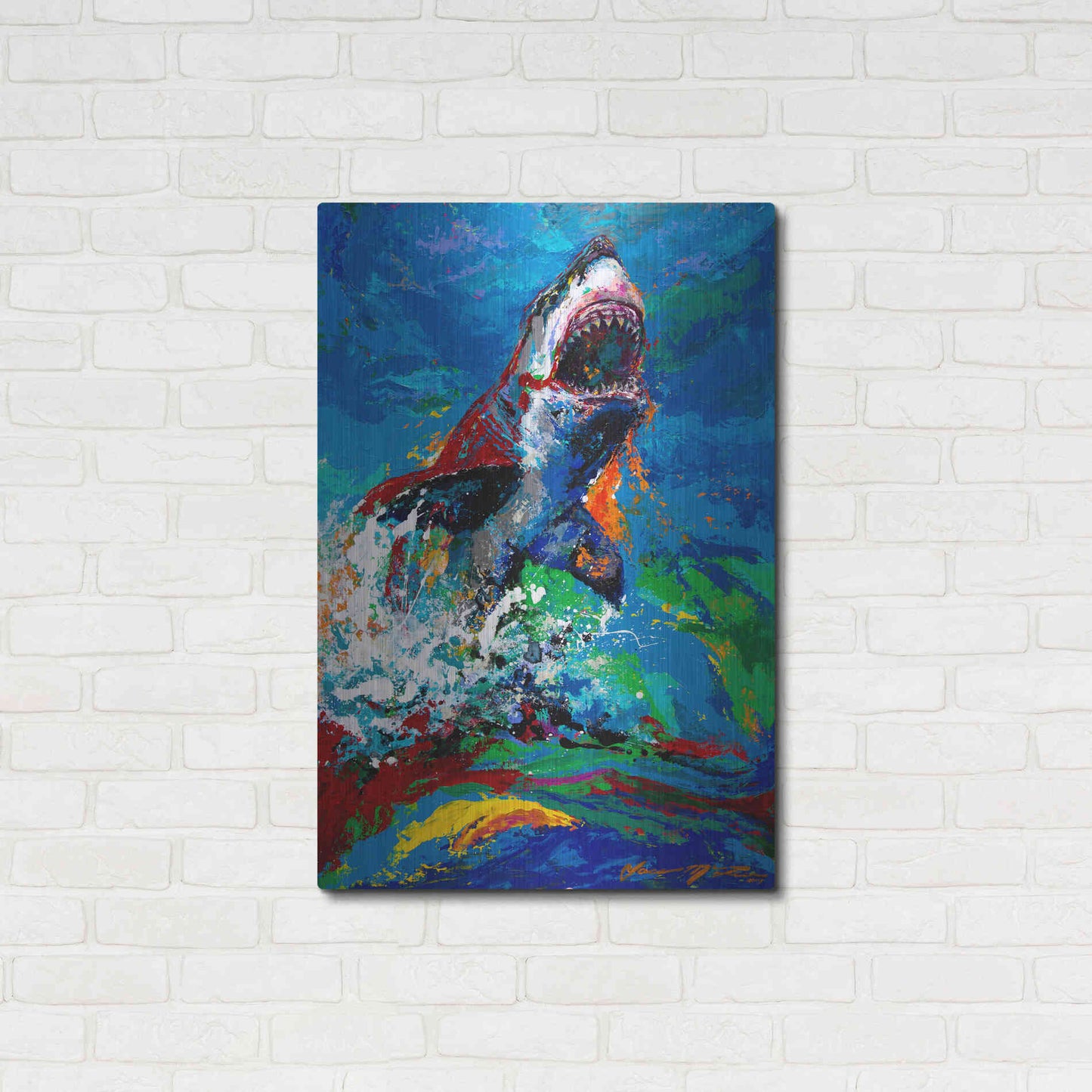 Luxe Metal Art 'The Lawyer Breeching Great White Shark' by Jace D McTier, Metal Wall Art,24x36