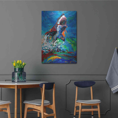 Luxe Metal Art 'The Lawyer Breeching Great White Shark' by Jace D McTier, Metal Wall Art,24x36