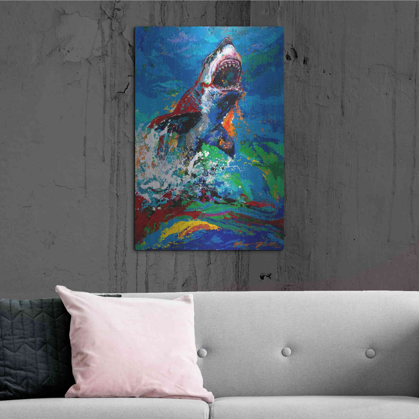 Luxe Metal Art 'The Lawyer Breeching Great White Shark' by Jace D McTier, Metal Wall Art,24x36