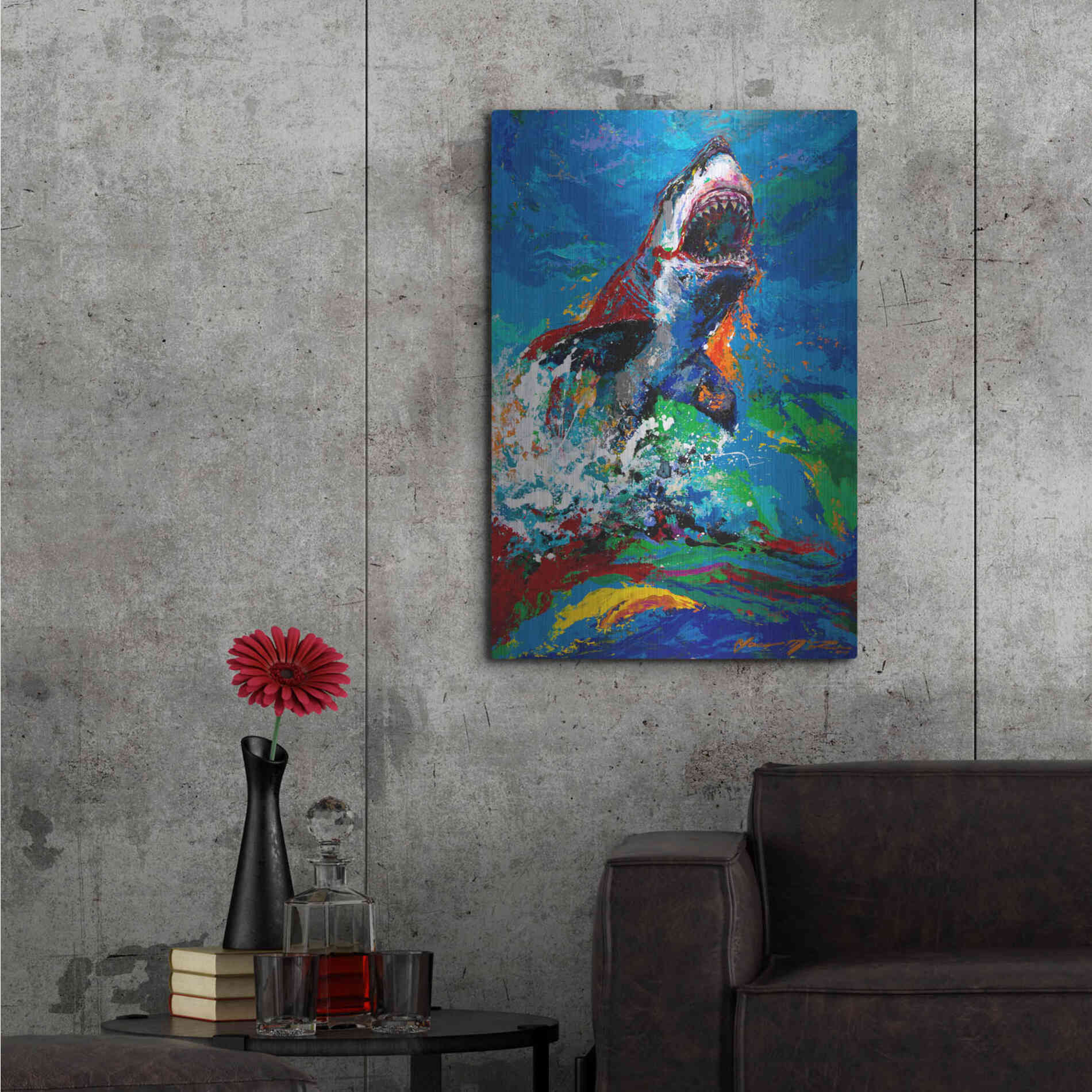 Luxe Metal Art 'The Lawyer Breeching Great White Shark' by Jace D McTier, Metal Wall Art,24x36