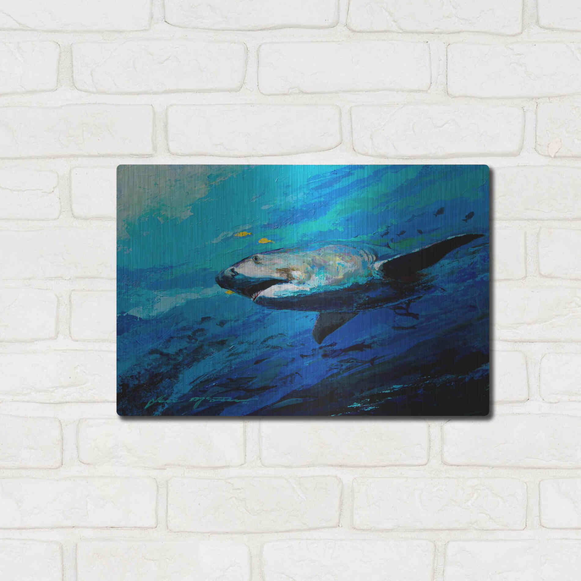 Luxe Metal Art 'The Mighty Bull Shark' by Jace D McTier, Metal Wall Art,16x12