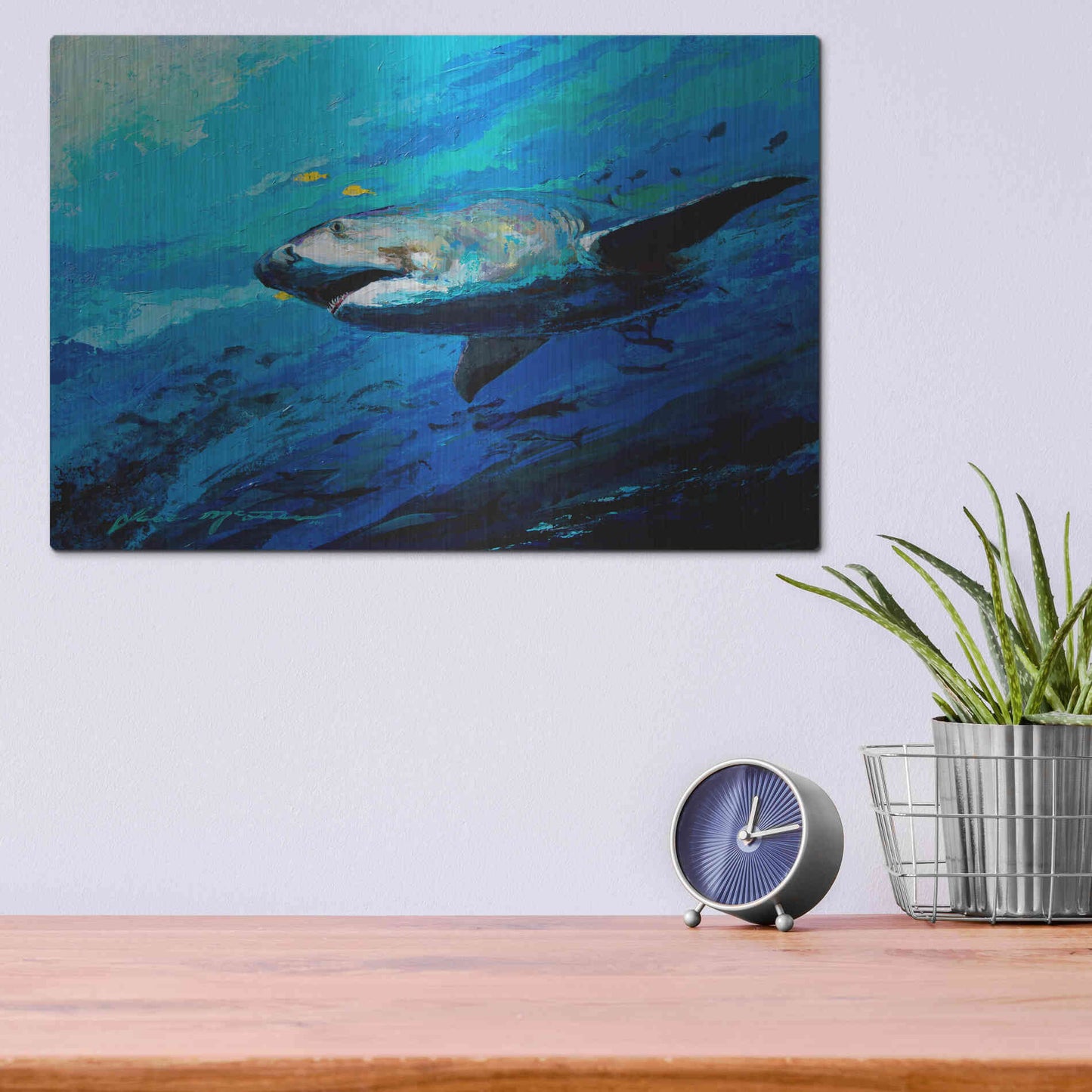 Luxe Metal Art 'The Mighty Bull Shark' by Jace D McTier, Metal Wall Art,16x12