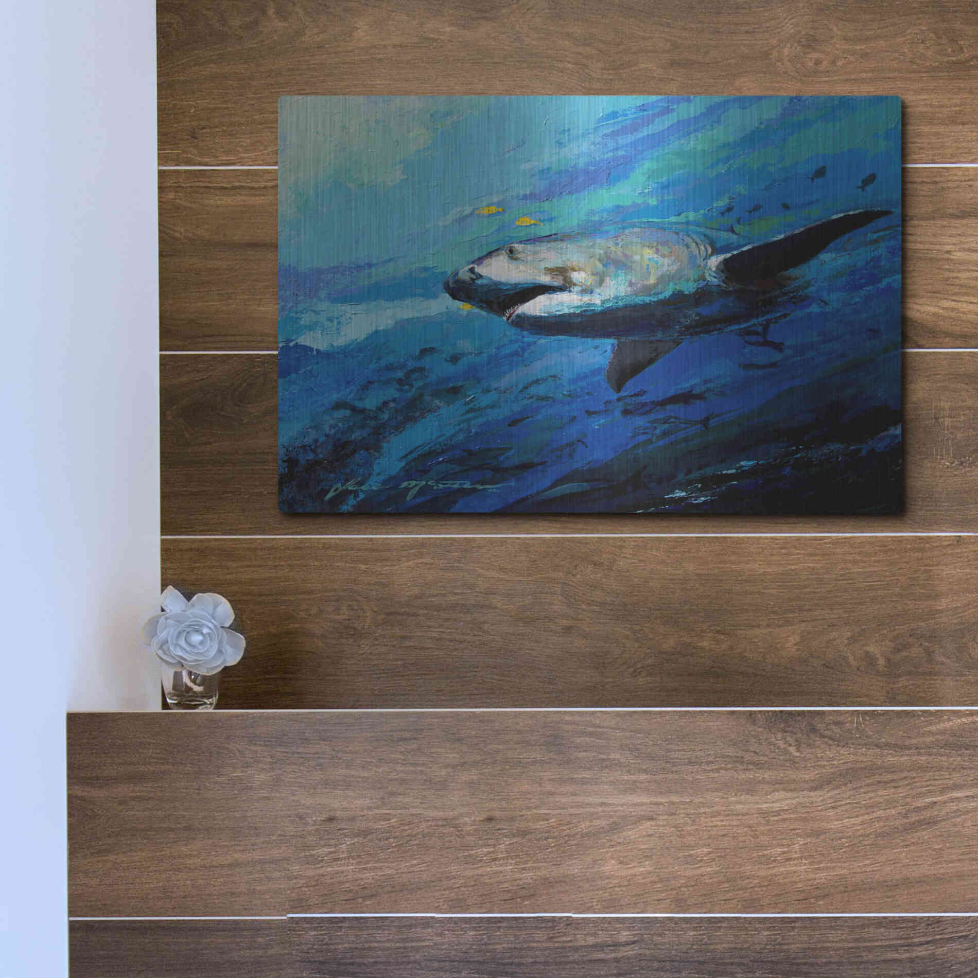 Luxe Metal Art 'The Mighty Bull Shark' by Jace D McTier, Metal Wall Art,16x12