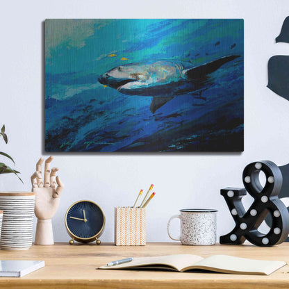 Luxe Metal Art 'The Mighty Bull Shark' by Jace D McTier, Metal Wall Art,16x12