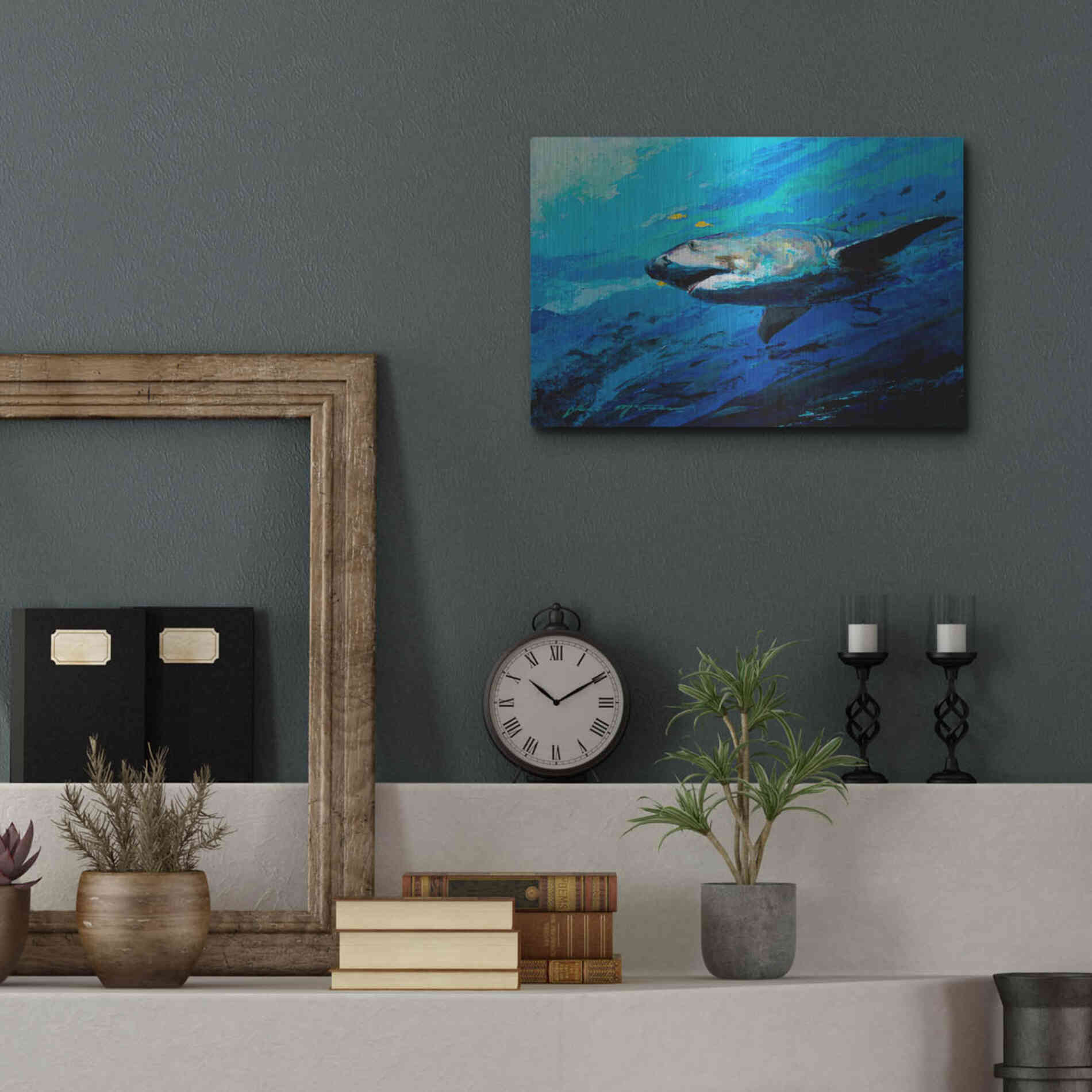 Luxe Metal Art 'The Mighty Bull Shark' by Jace D McTier, Metal Wall Art,16x12