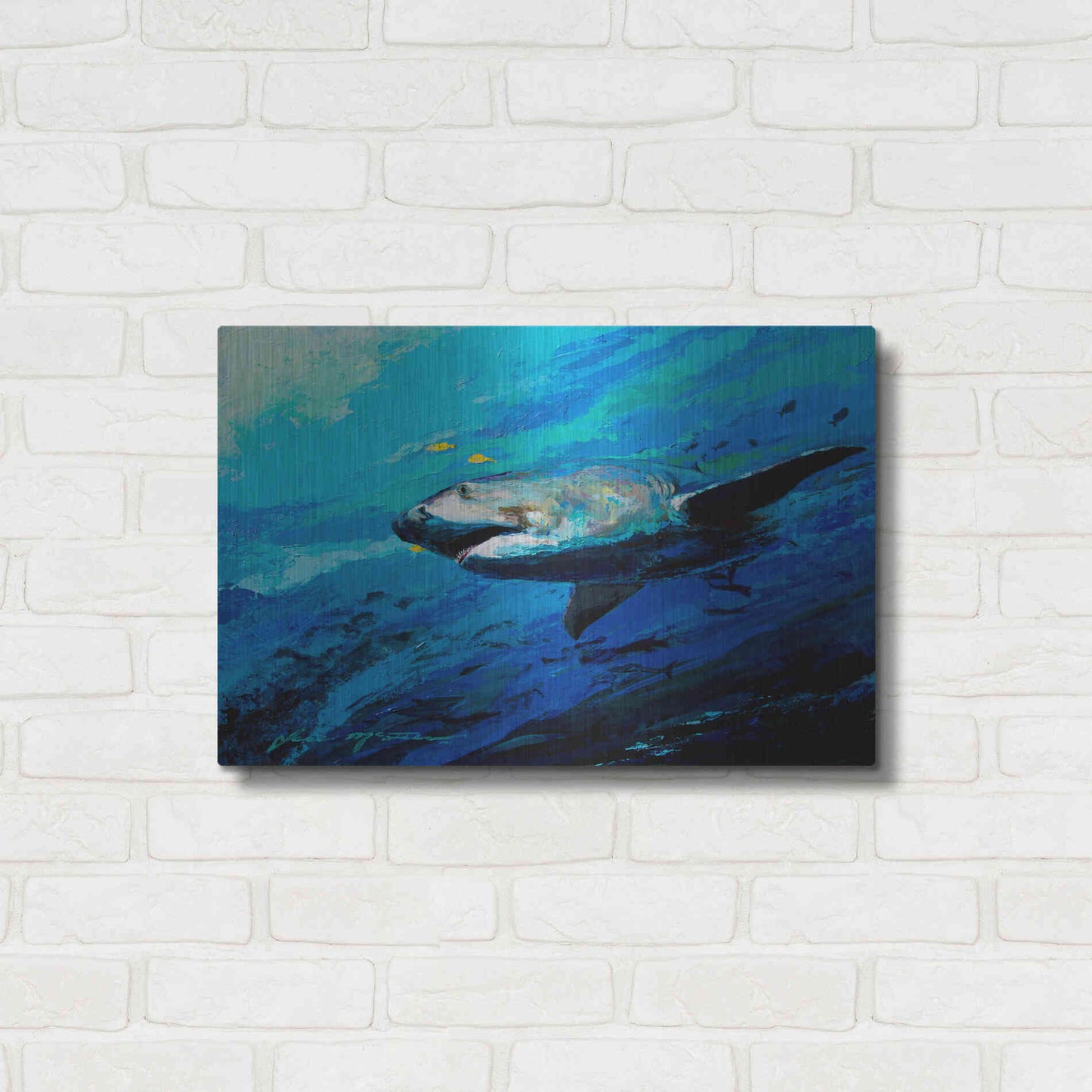 Luxe Metal Art 'The Mighty Bull Shark' by Jace D McTier, Metal Wall Art,24x16