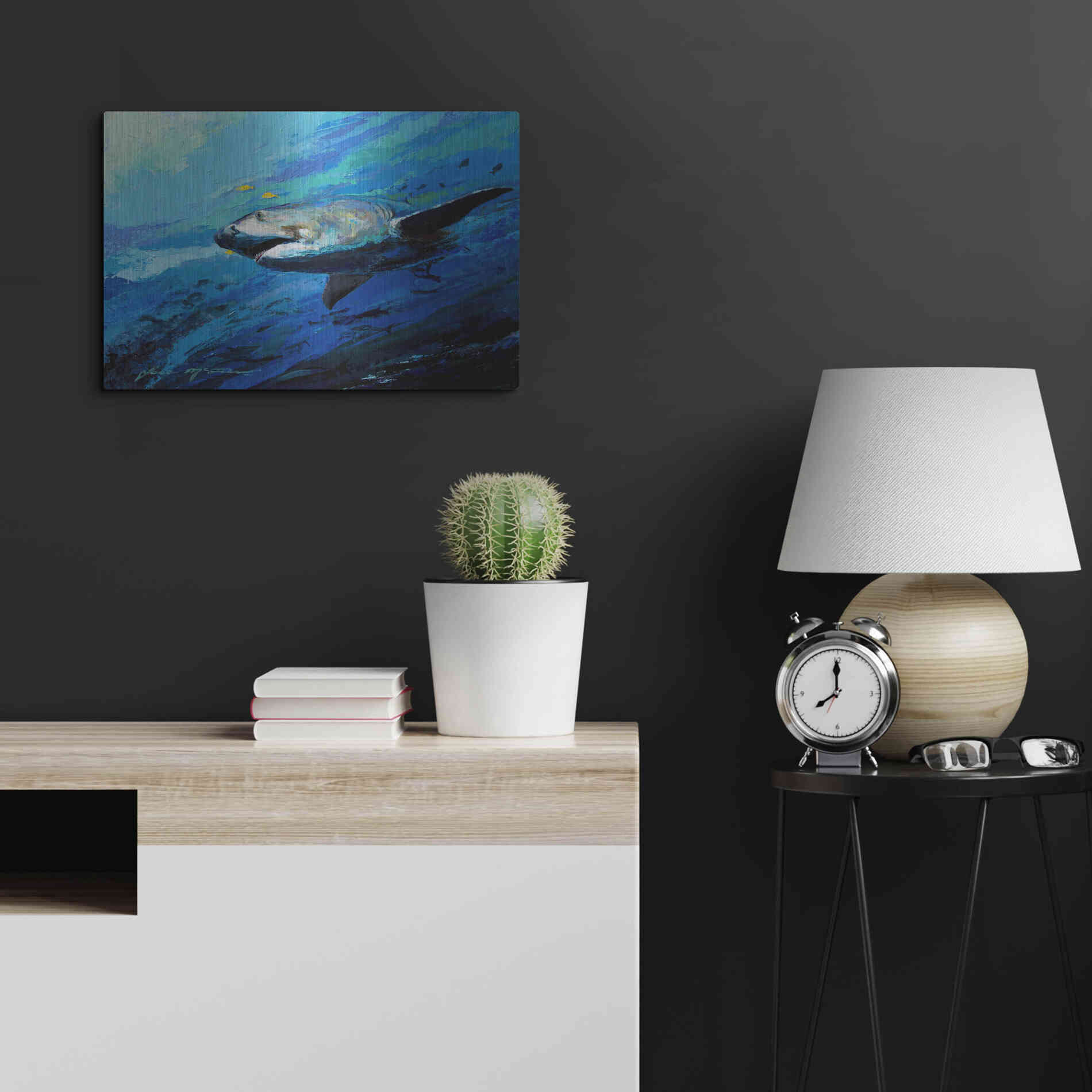 Luxe Metal Art 'The Mighty Bull Shark' by Jace D McTier, Metal Wall Art,24x16