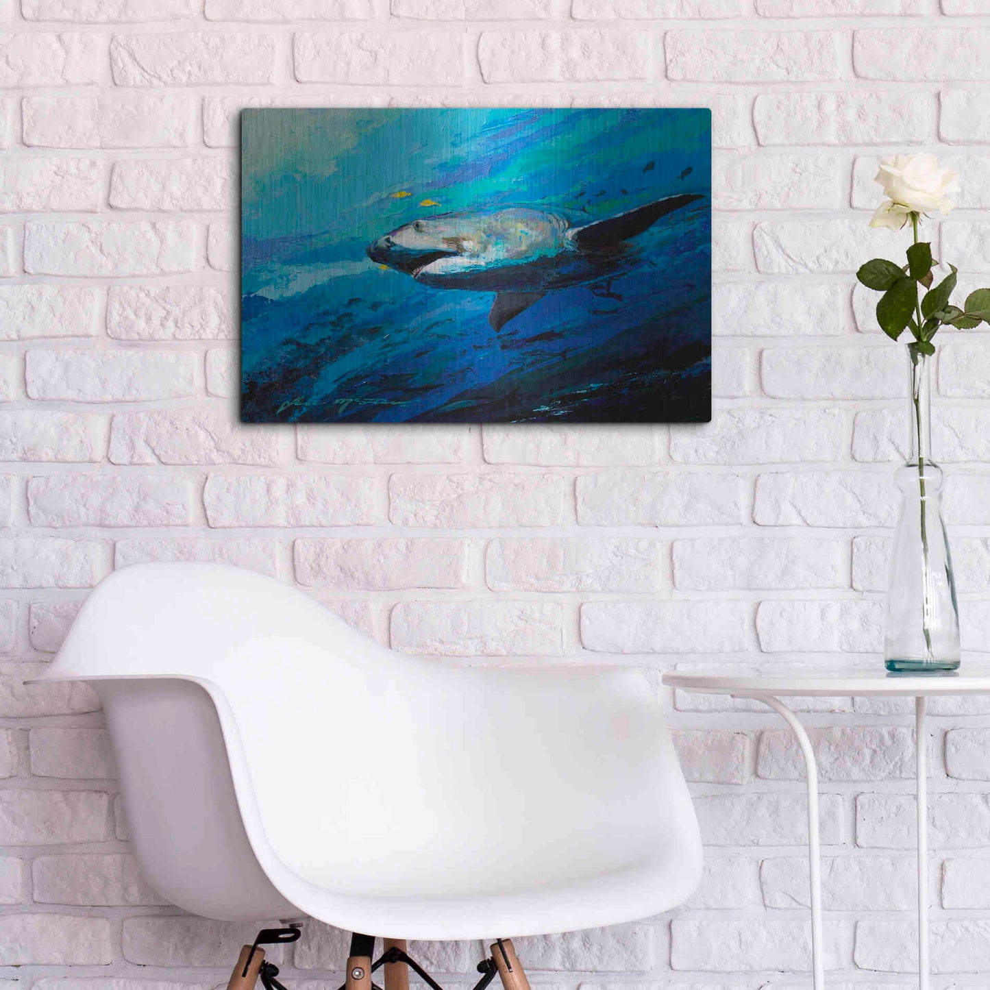 Luxe Metal Art 'The Mighty Bull Shark' by Jace D McTier, Metal Wall Art,24x16